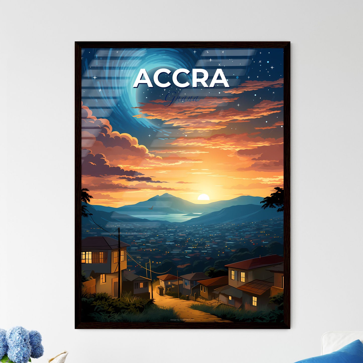 Accra Ghana Skyline Painting Sunset City Vibrant African Art Default Title