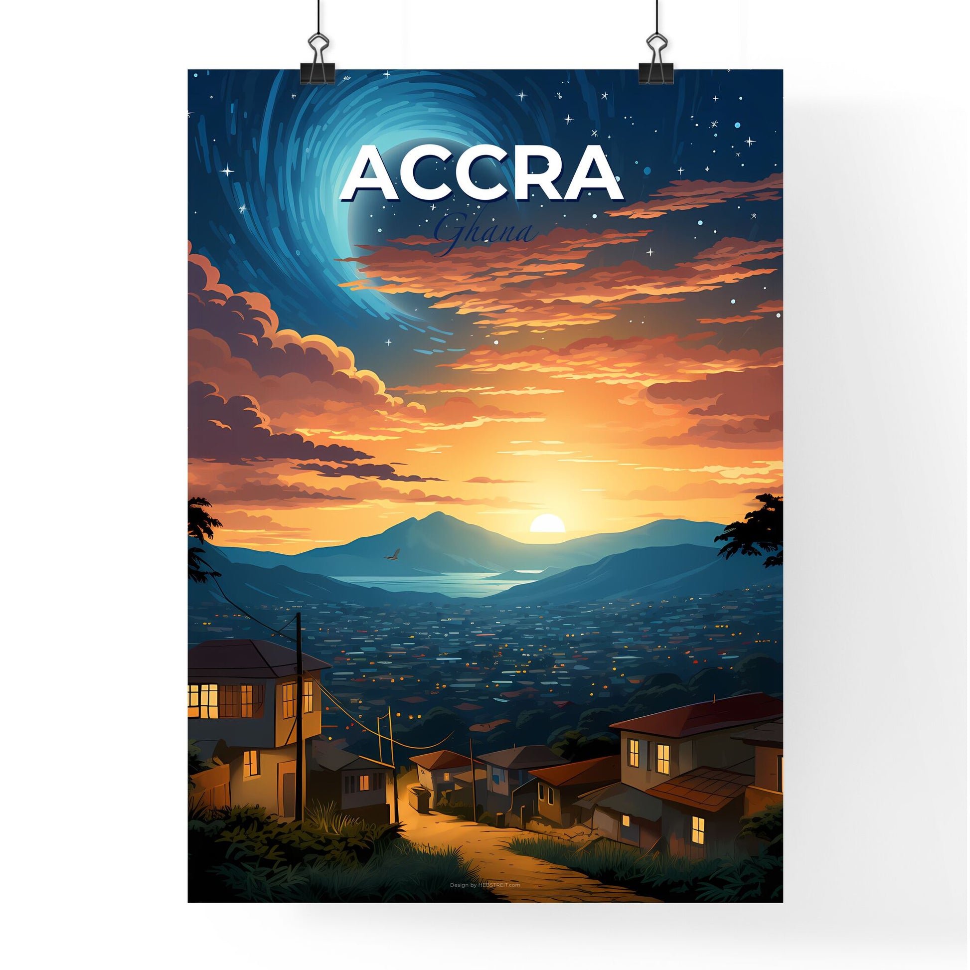 Accra Ghana Skyline Painting Sunset City Vibrant African Art Default Title