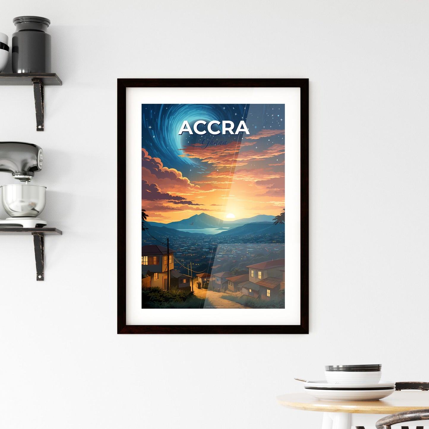 Accra Ghana Skyline Painting Sunset City Vibrant African Art Default Title