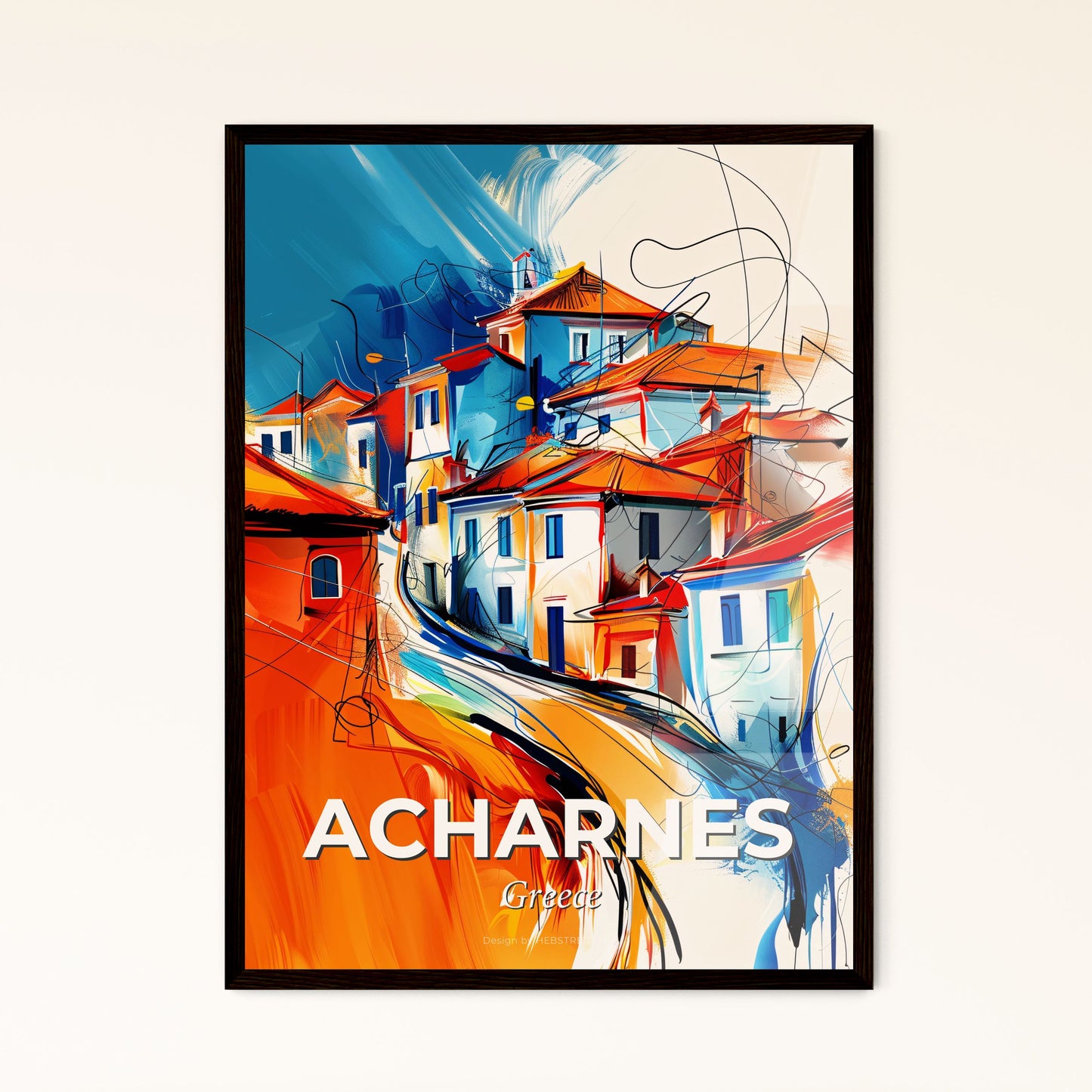 Vibrant Acharnes, Greece - A Painting Of A Town