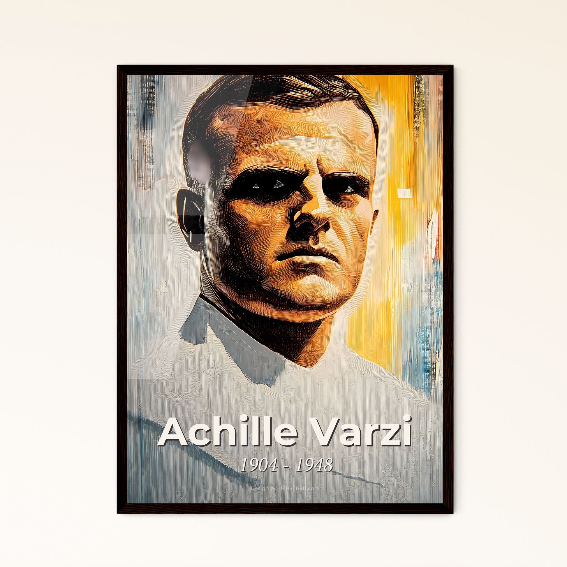 Portrait of Achille Varzi, 1904 - 1948. Impressionistic painting of a man in a white shirt.