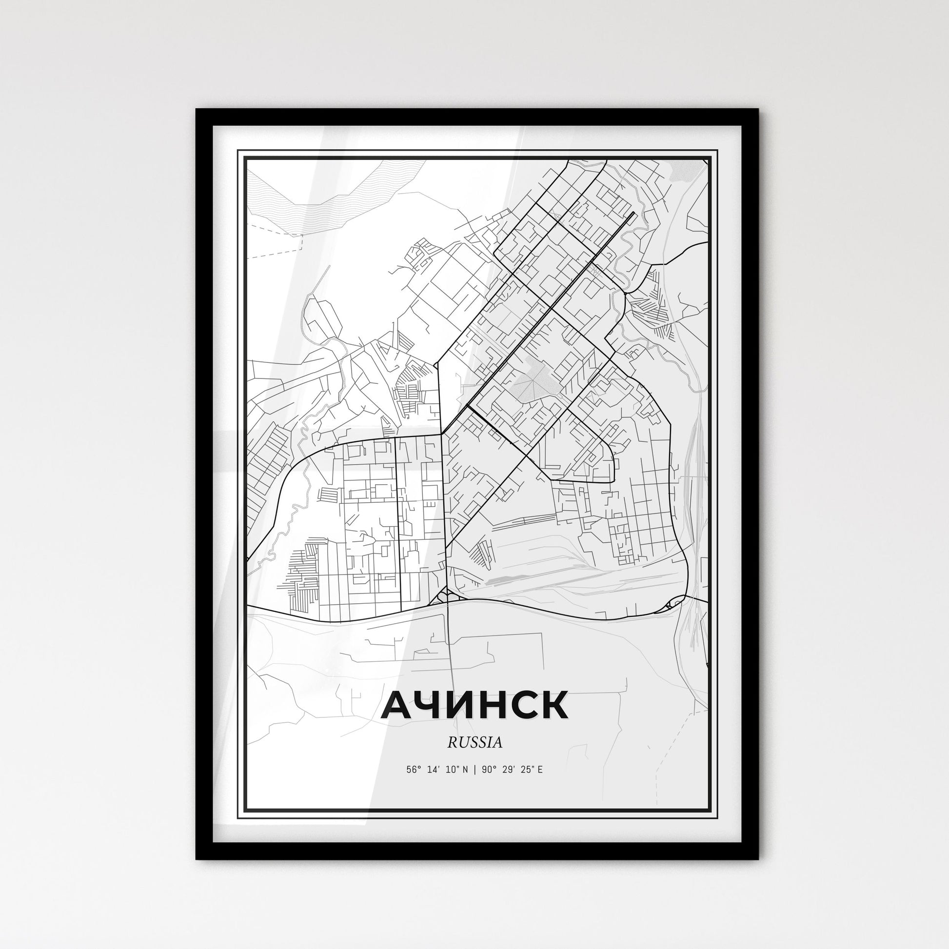 Achinsk Russia - Scandinavian Style City Map for Modern Home Decor