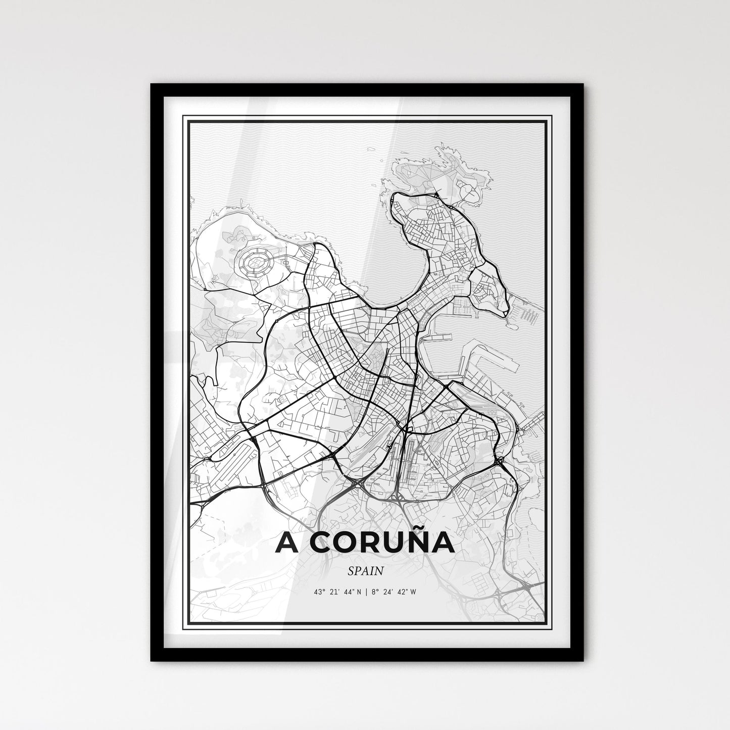 A Coruña Spain - Scandinavian Style City Map for Modern Home Decor