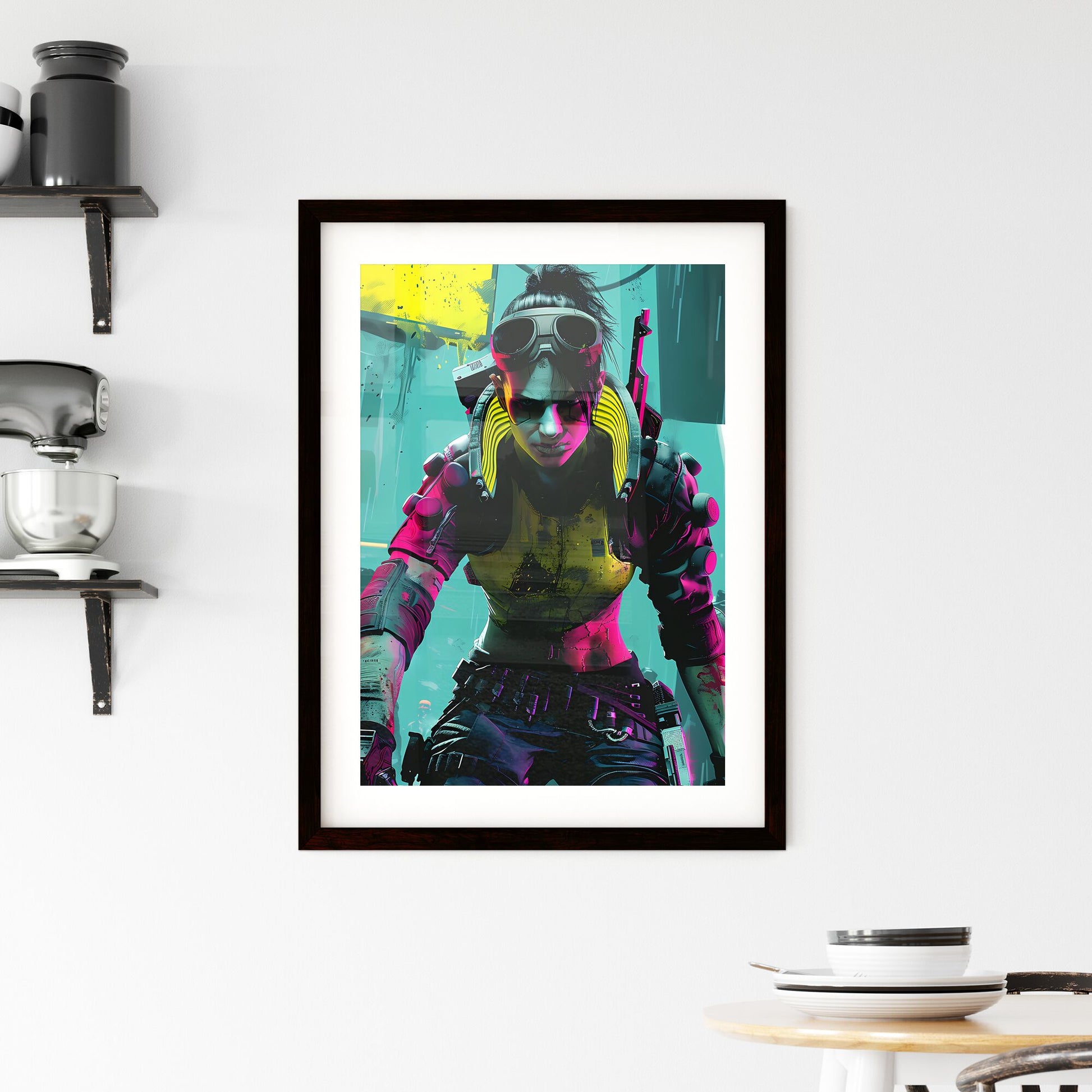 Vibrant Painting: Action Shot of Goggles-Wearing Video Game Character Default Title