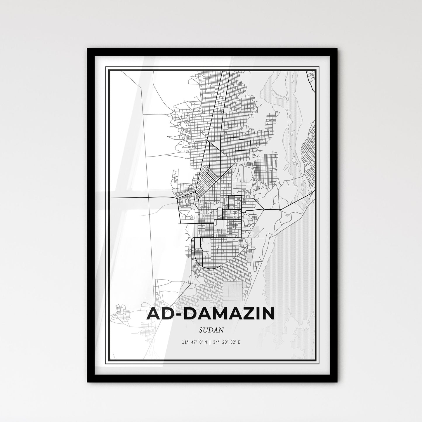 Ad-Damazin Sudan - Scandinavian Style City Map for Modern Home Decor