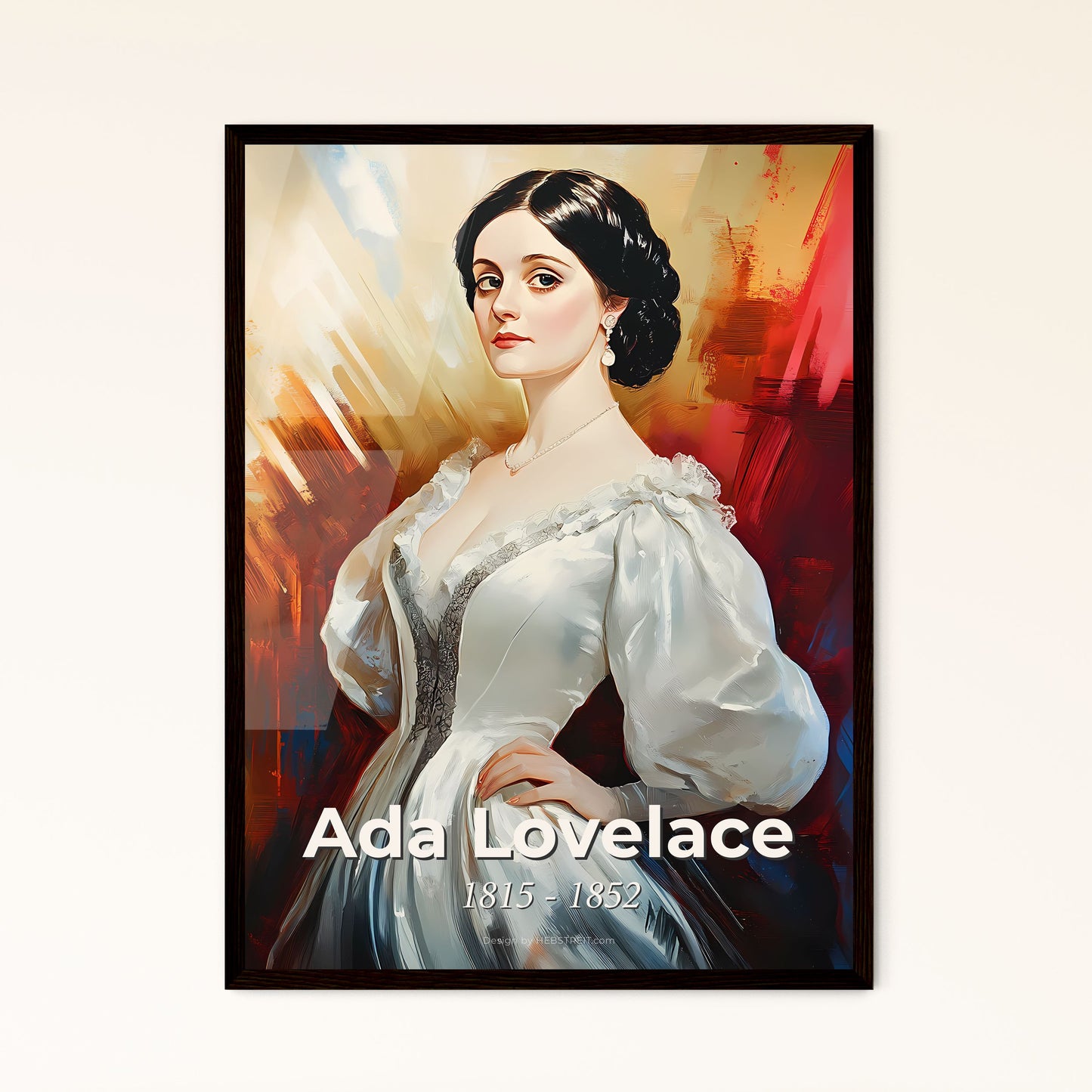 Portrait of Ada Lovelace, 1815 - 1852. Impressionistic painting of a woman in a white dress.