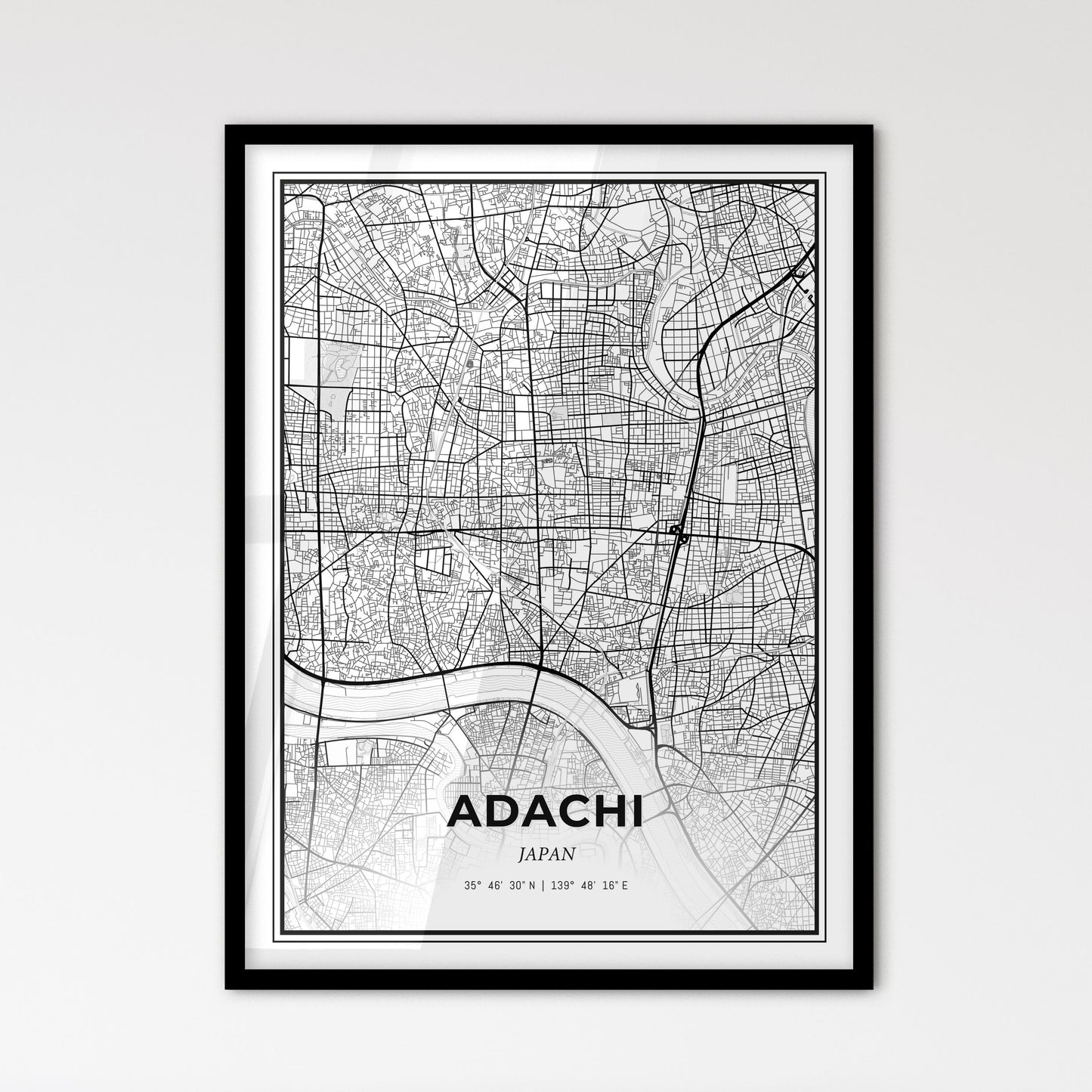 Adachi Japan - Scandinavian Style City Map for Modern Home Decor