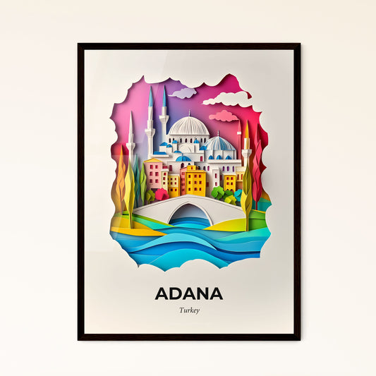 Vivid Adana, Turkey - a paper cut of a mosque and a bridge