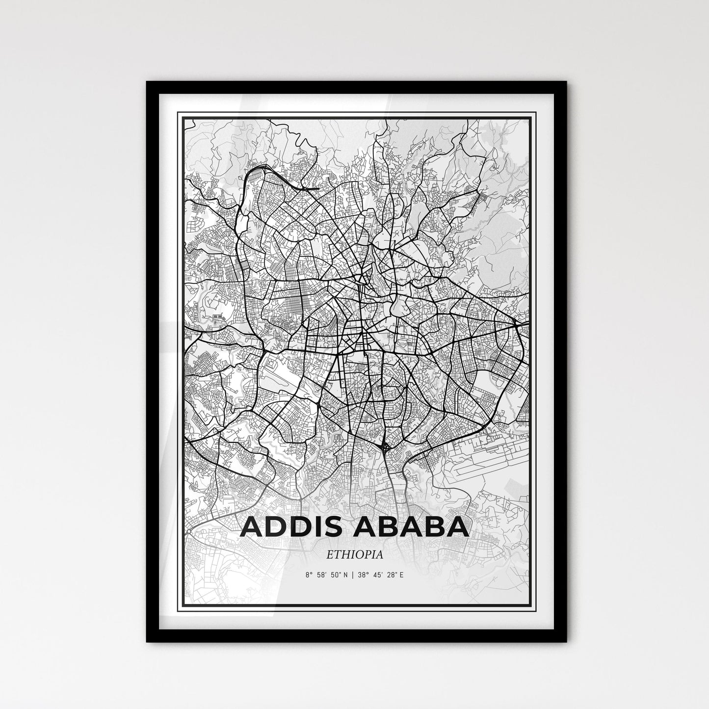 Addis Ababa Ethiopia - Scandinavian Style City Map for Modern Home Decor