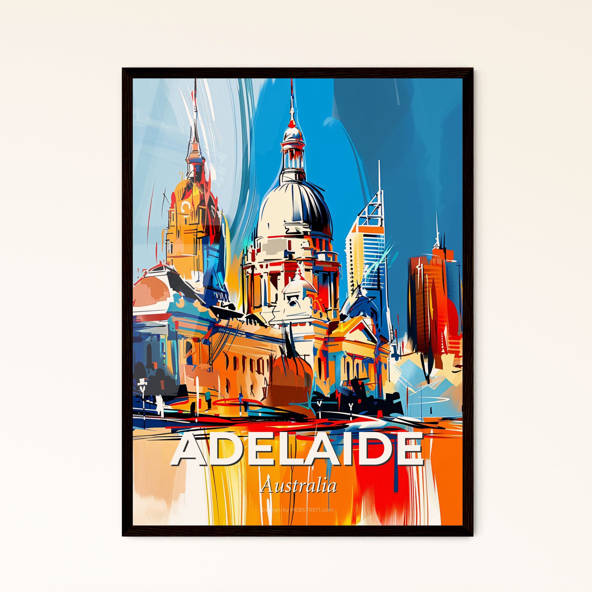 Vibrant Adelaide, Australia - A Painting Of A Building With Towers And A Blue Sky