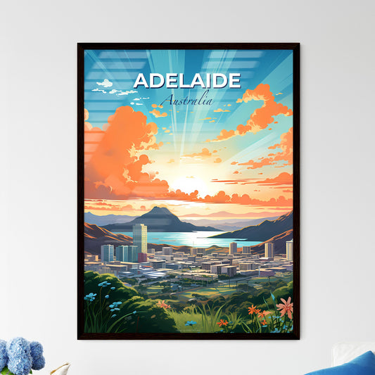 Colorful Cityscape of Adelaide, Australia with Mountainous Horizon and Flowers Default Title