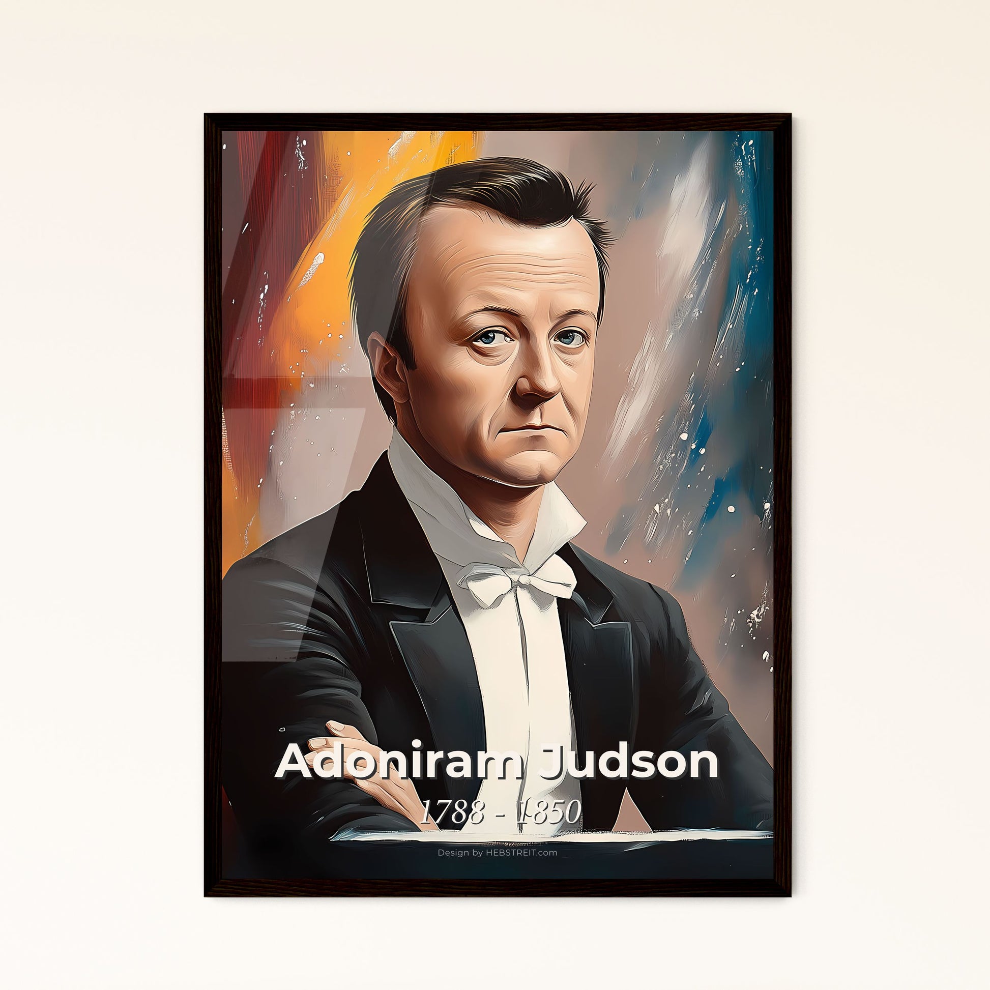 Portrait of Adoniram Judson, 1788 - 1850. Impressionistic painting of a man in a suit.