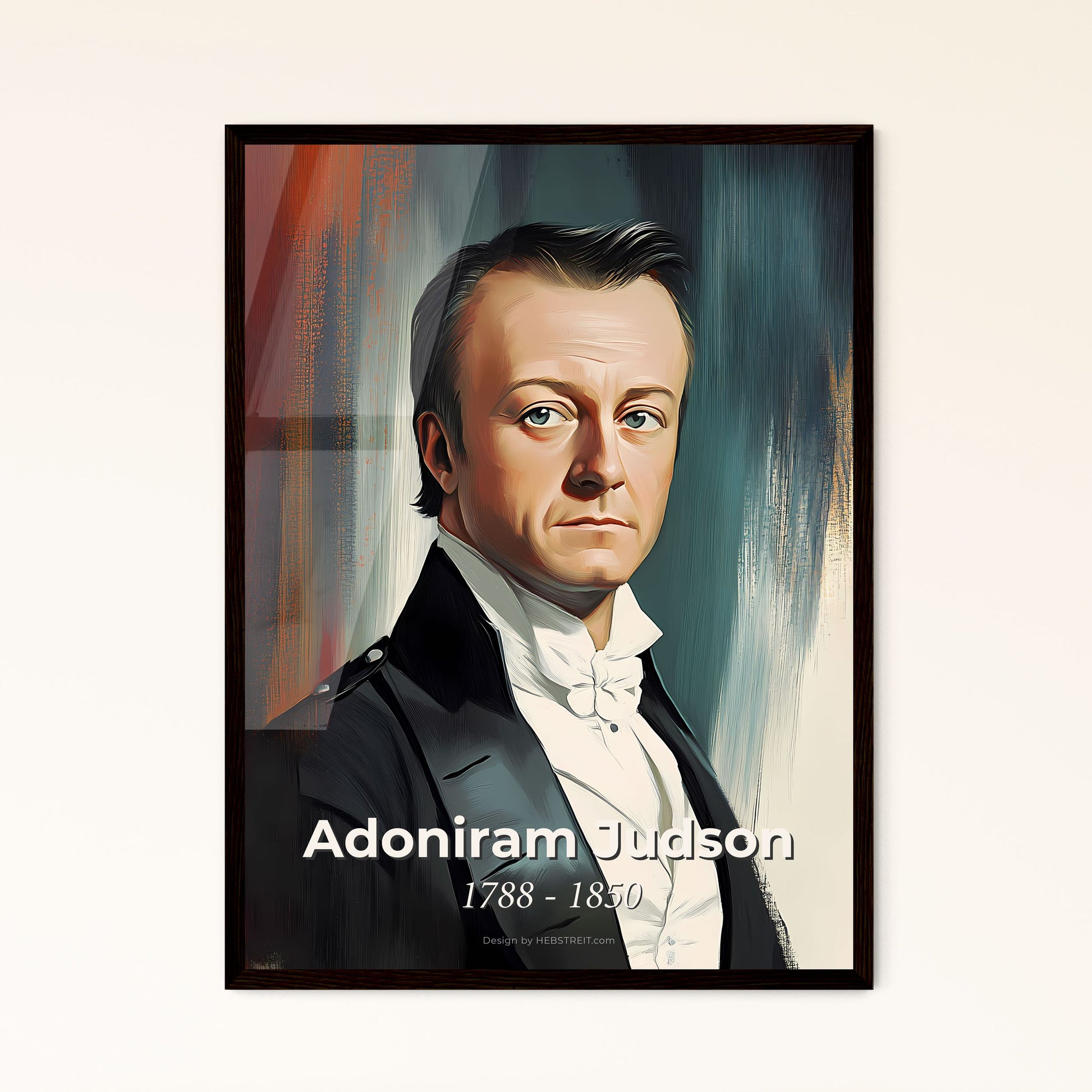 Portrait of Adoniram Judson, 1788 - 1850. Impressionistic painting of a man in a suit.