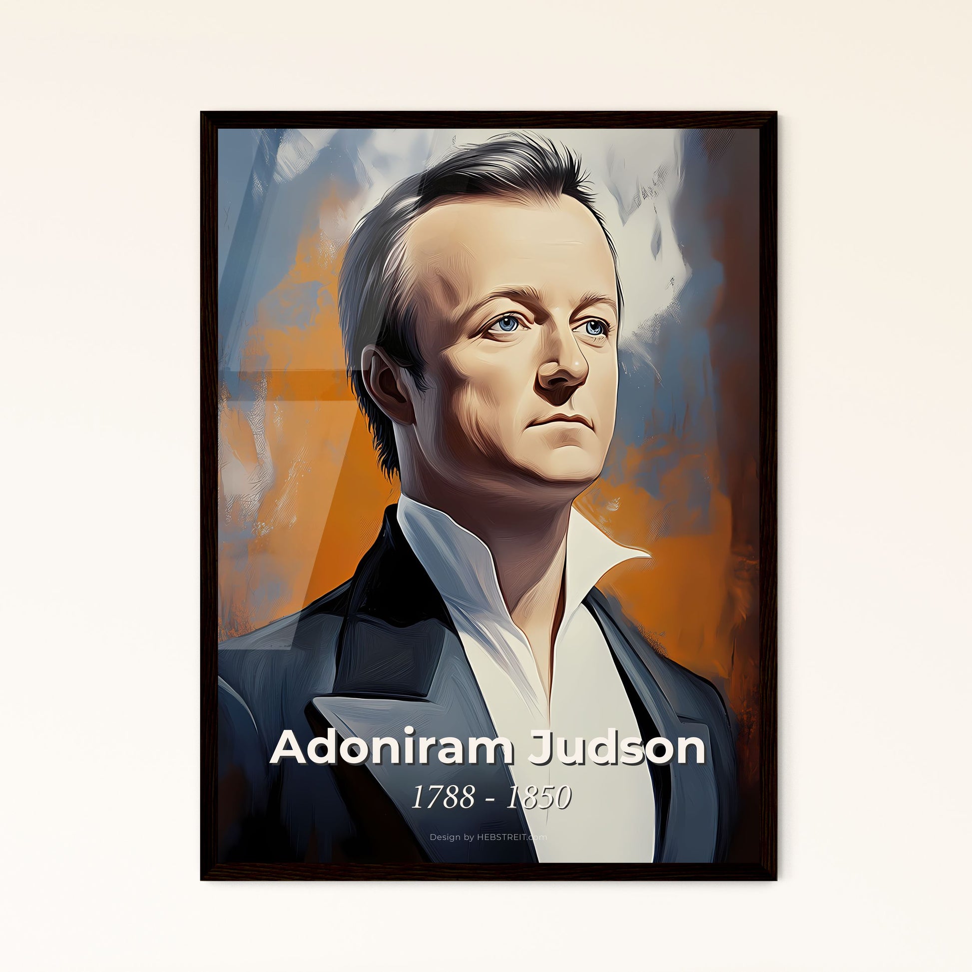 Portrait of Adoniram Judson, 1788 - 1850. Impressionistic painting of a man in a suit.