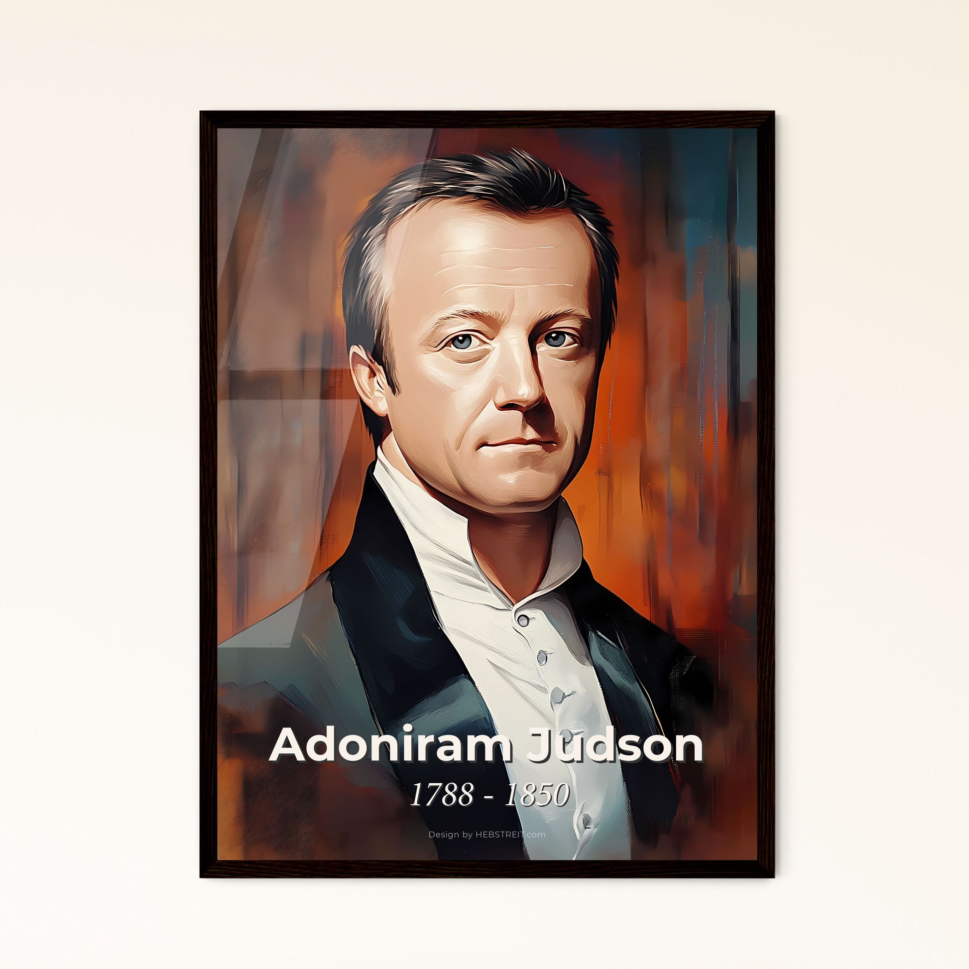 Portrait of Adoniram Judson, 1788 - 1850. Impressionistic painting of a man in a suit.