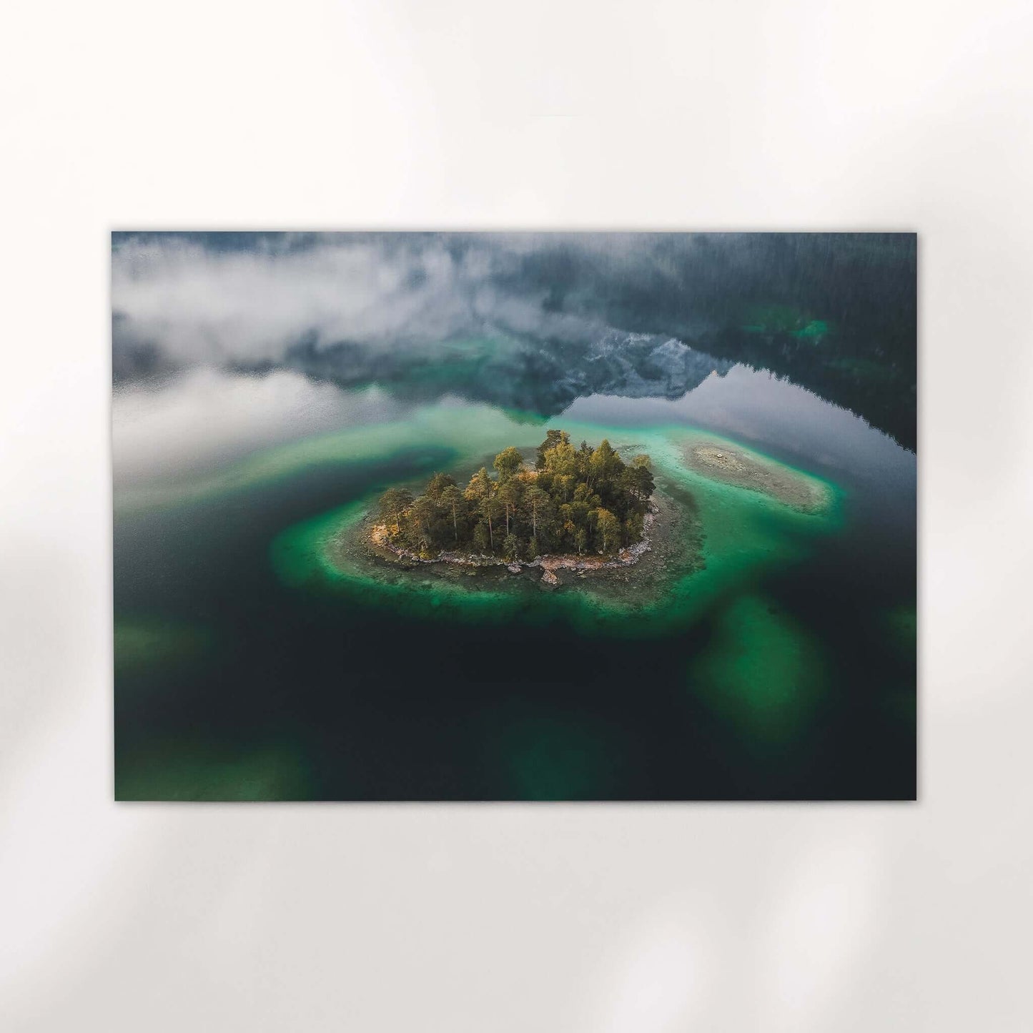 Eibsee Aerial Island Print – Bavarian Alps Landscape Photography Wall Art