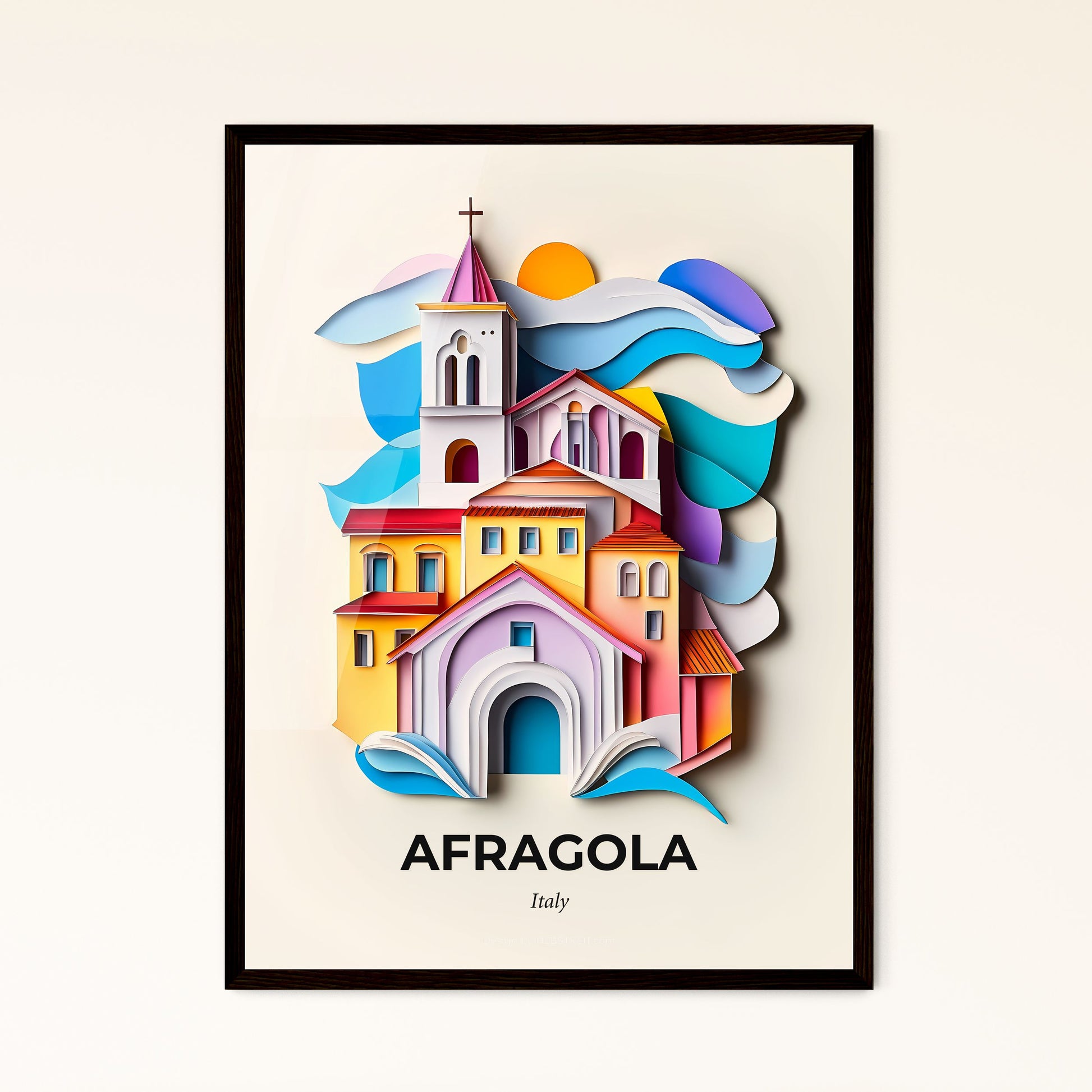 Vivid Afragola, Italy - a church with a steeple and a cross on top of it