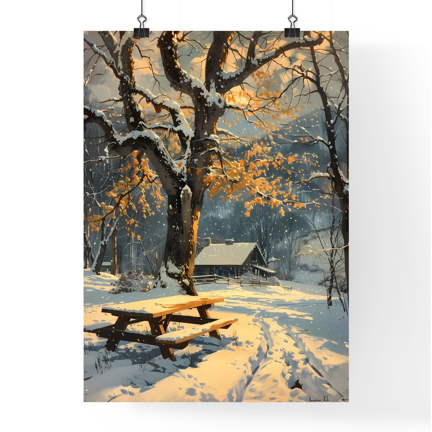 Snowy Picnic in Winter Sunlight: A Vibrant Painting Inspired by Nature's Palette Default Title