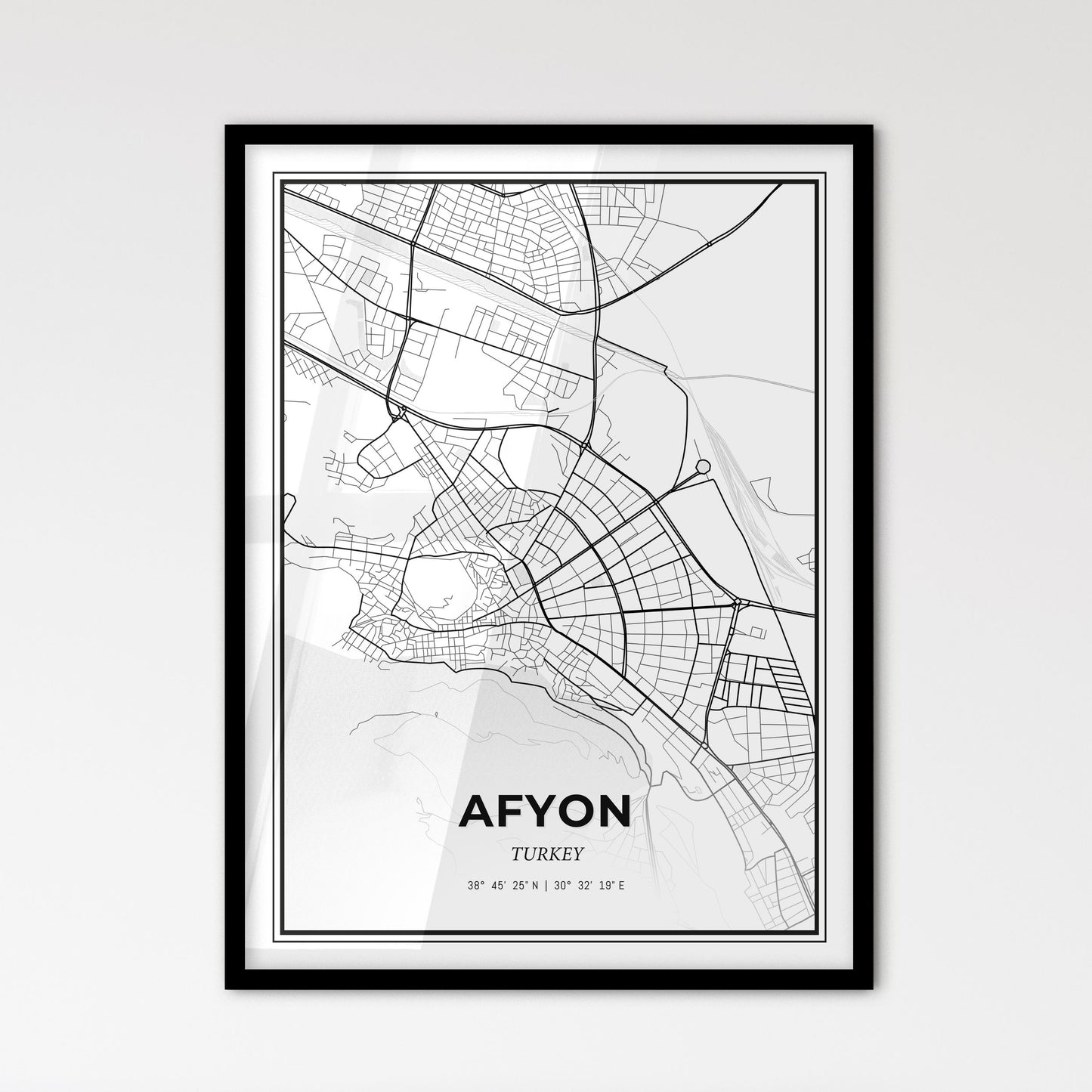 Afyon Turkey - Scandinavian Style City Map for Modern Home Decor