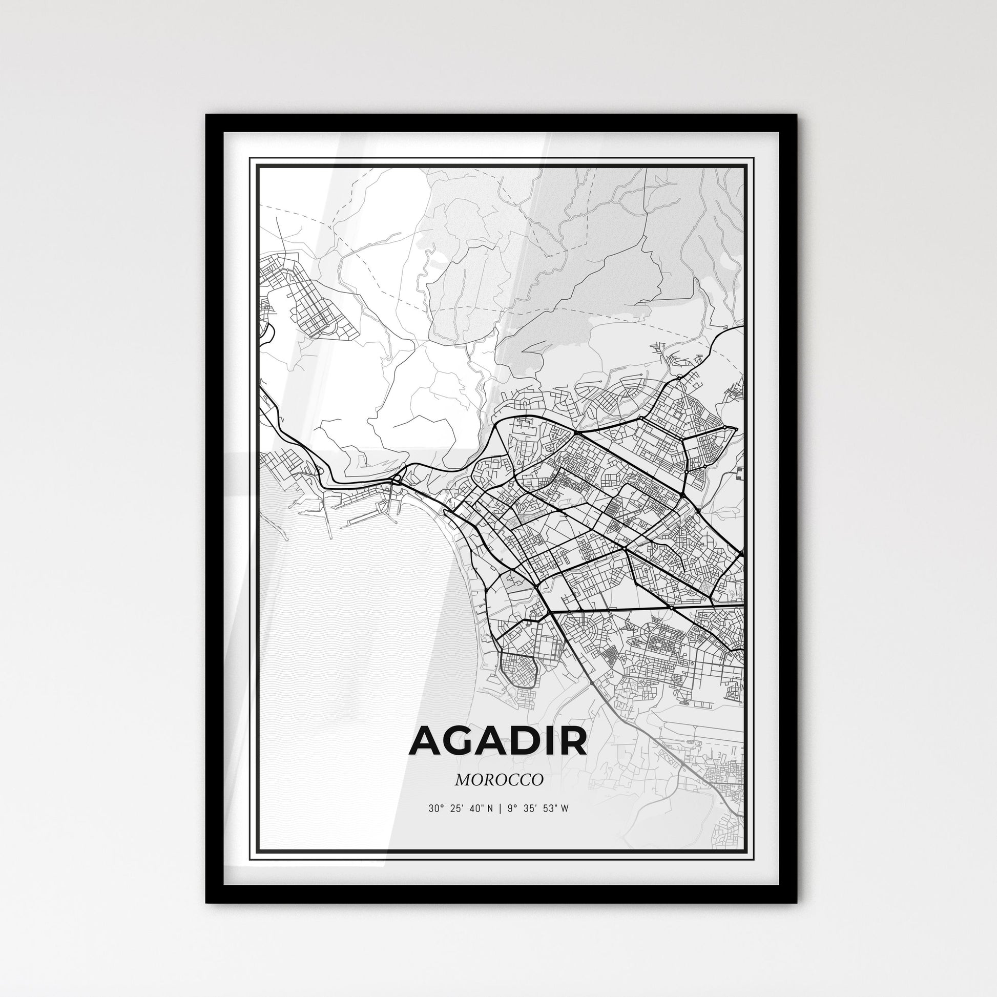 Agadir Morocco - Scandinavian Style City Map for Modern Home Decor