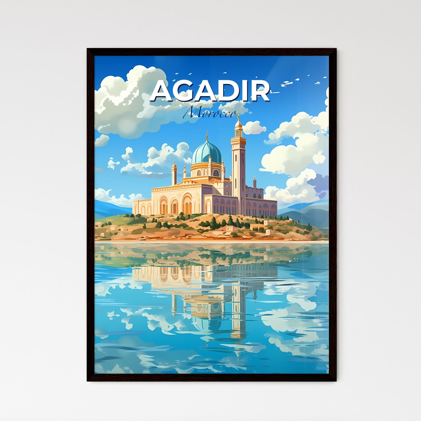 Skyline View: Vibrant Painting of Agadir, Morocco, Depicting Architecture and Blue Sky Reflections Default Title