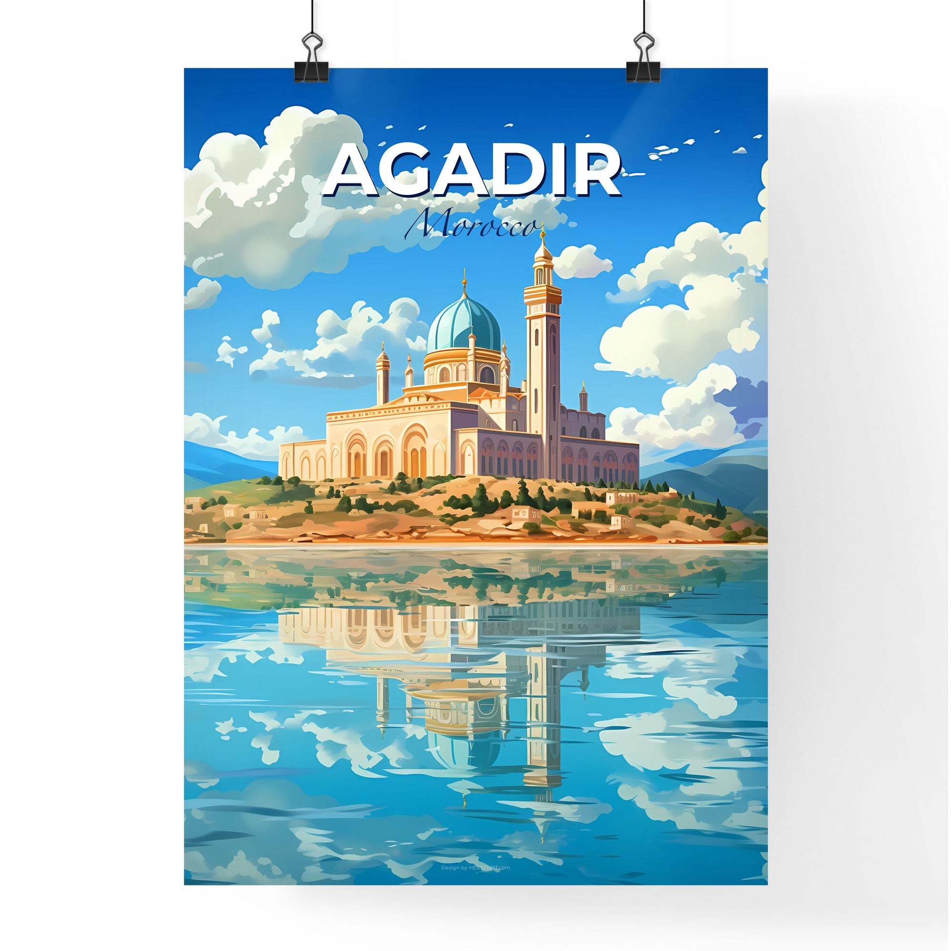 Skyline View: Vibrant Painting of Agadir, Morocco, Depicting Architecture and Blue Sky Reflections Default Title