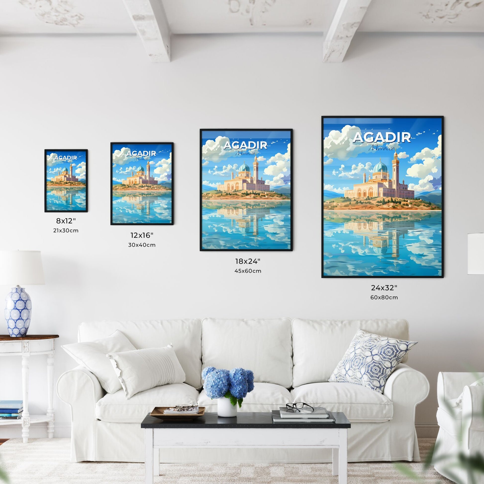 Skyline View: Vibrant Painting of Agadir, Morocco, Depicting Architecture and Blue Sky Reflections Default Title