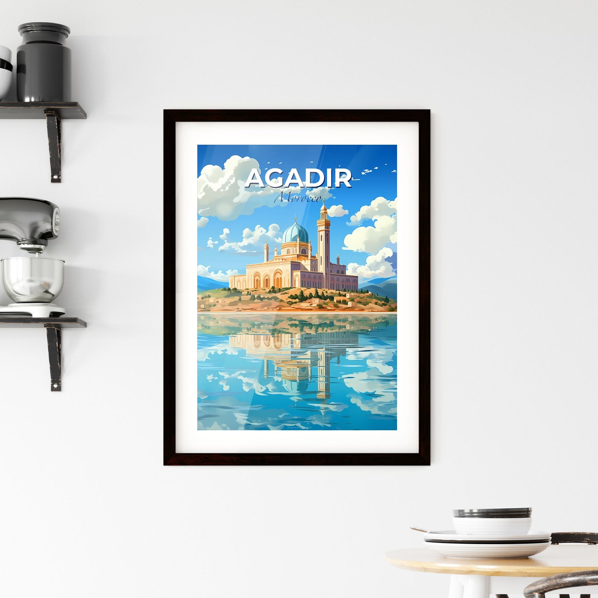 Skyline View: Vibrant Painting of Agadir, Morocco, Depicting Architecture and Blue Sky Reflections Default Title