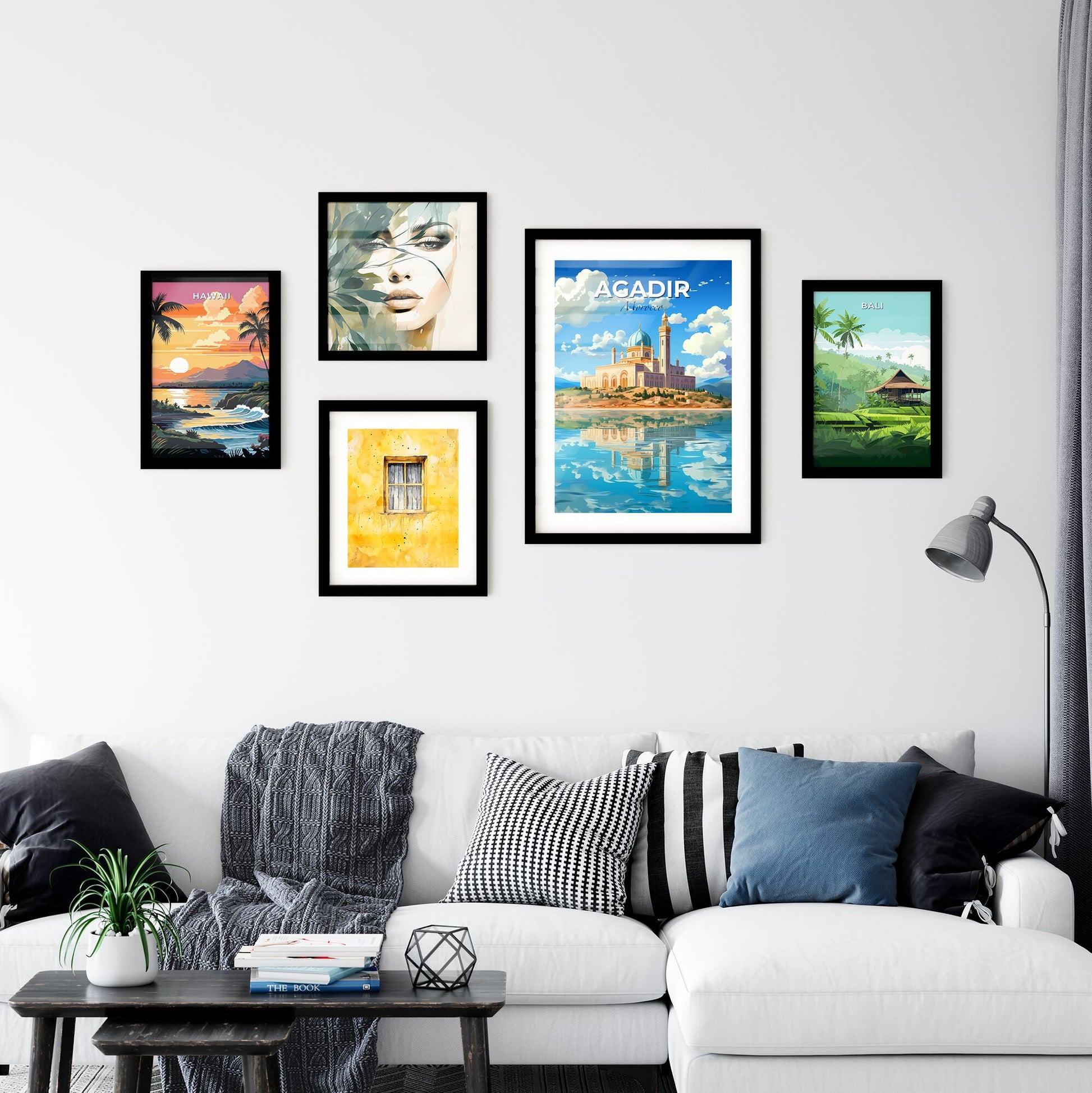 Skyline View: Vibrant Painting of Agadir, Morocco, Depicting Architecture and Blue Sky Reflections Default Title