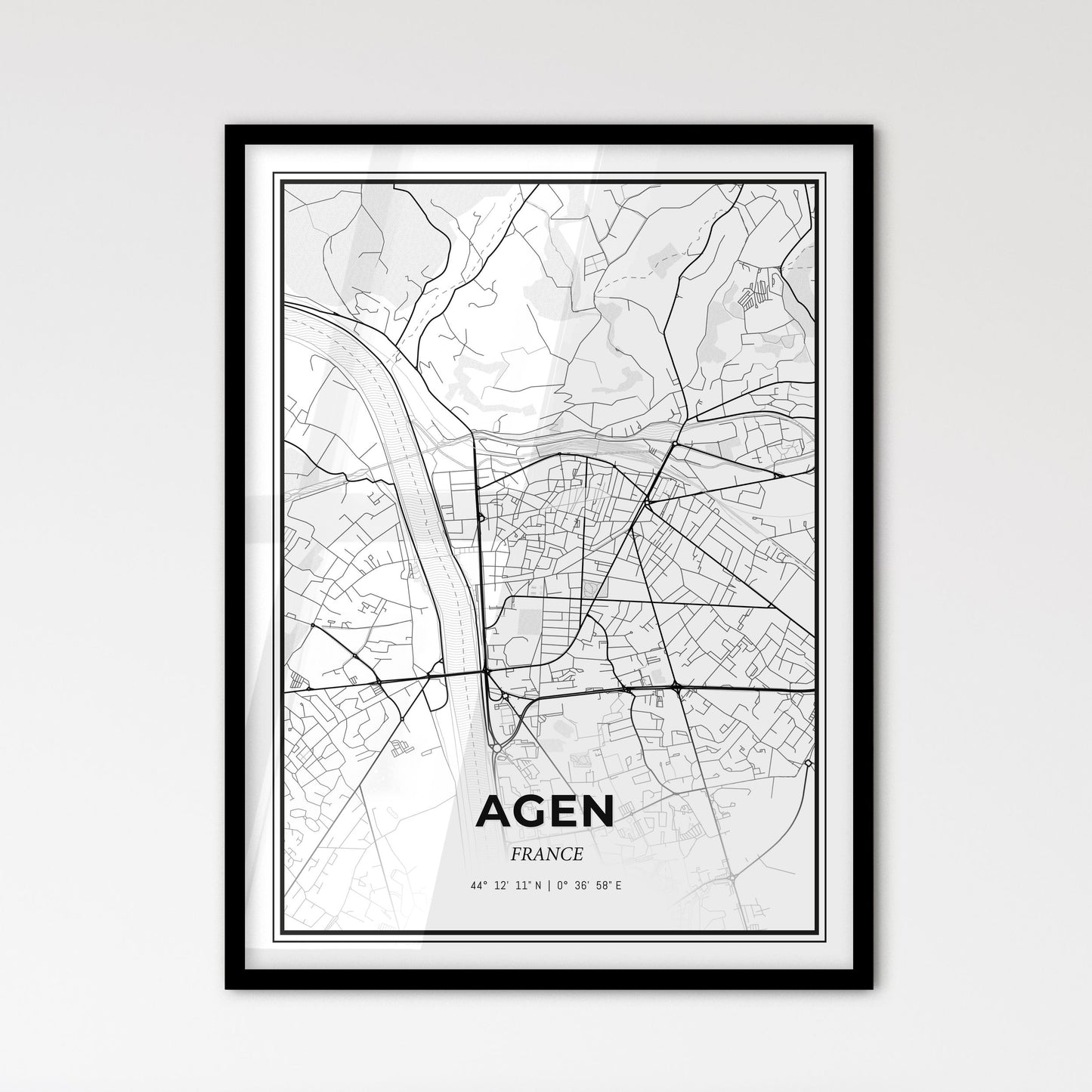 Agen France - Scandinavian Style City Map for Modern Home Decor