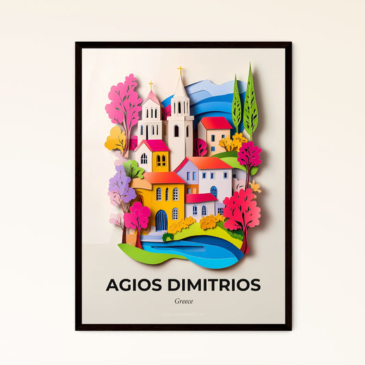 Vivid Agios Dimitrios, Greece - a paper cut of a church and a river