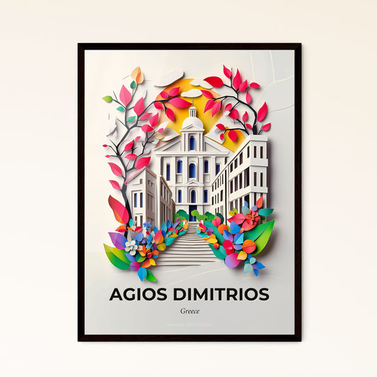 Vivid Agios Dimitrios, Greece - a paper cut of a building with flowers