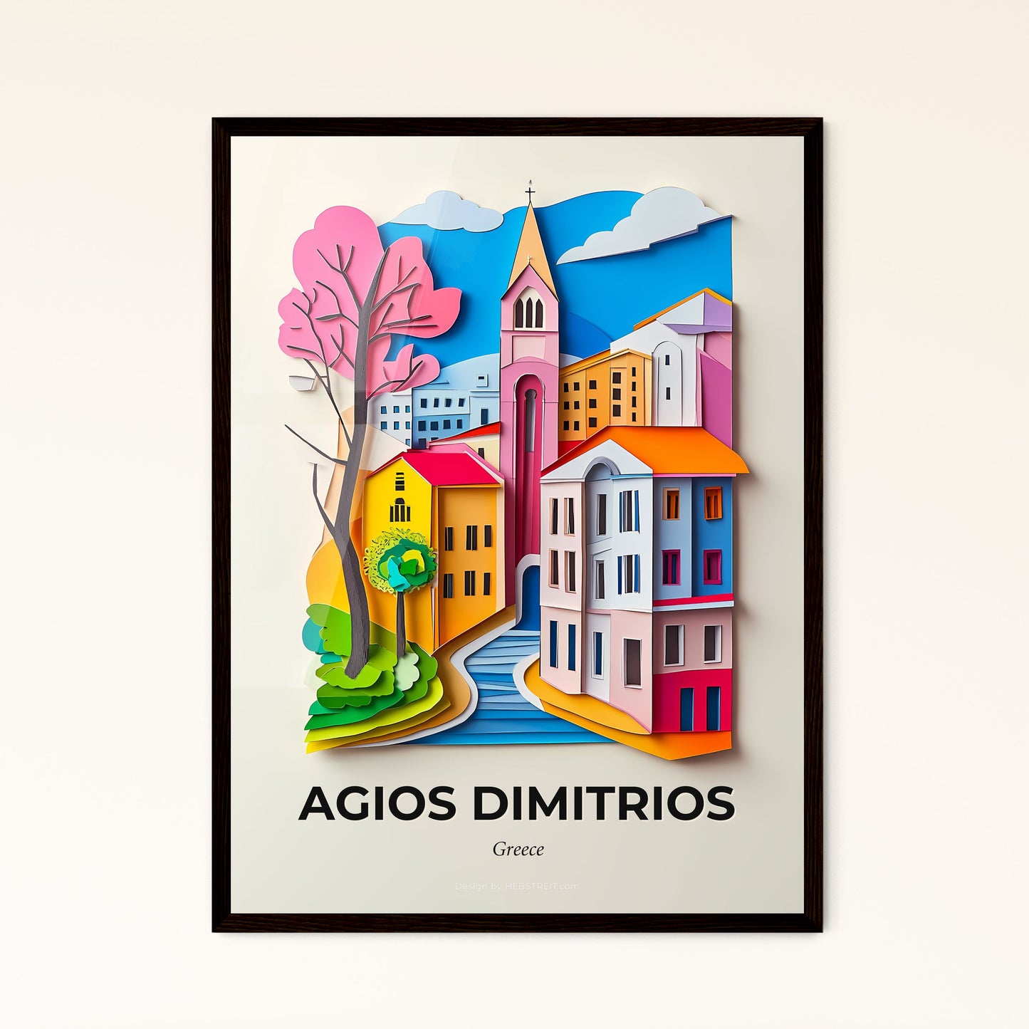 Vivid Agios Dimitrios, Greece - a paper cut of a city with a church