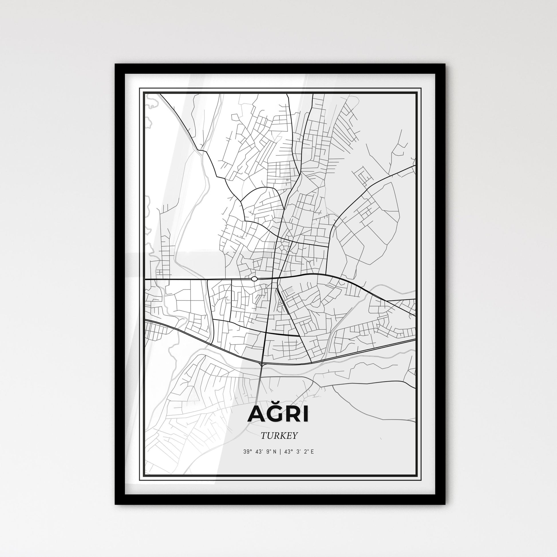 Ağrı Turkey - Scandinavian Style City Map for Modern Home Decor