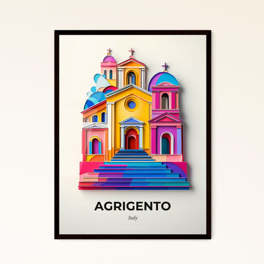 Vivid Agrigento, Italy - a colorful church with a steeple and a cross on top