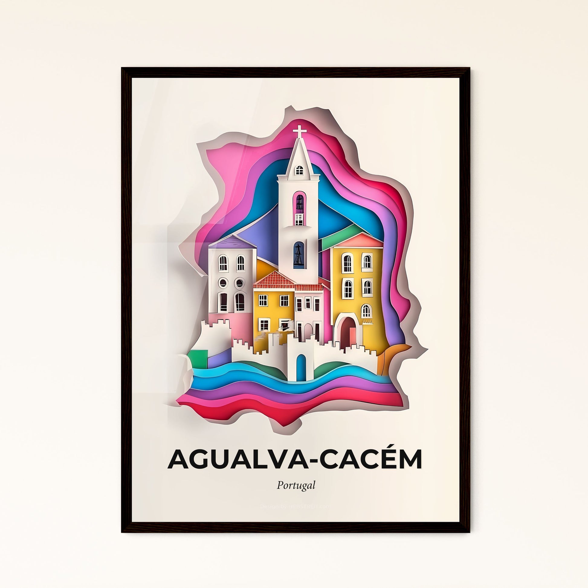 Vivid Agualva-Cacém, Portugal - a paper cut of a church with a rainbow background