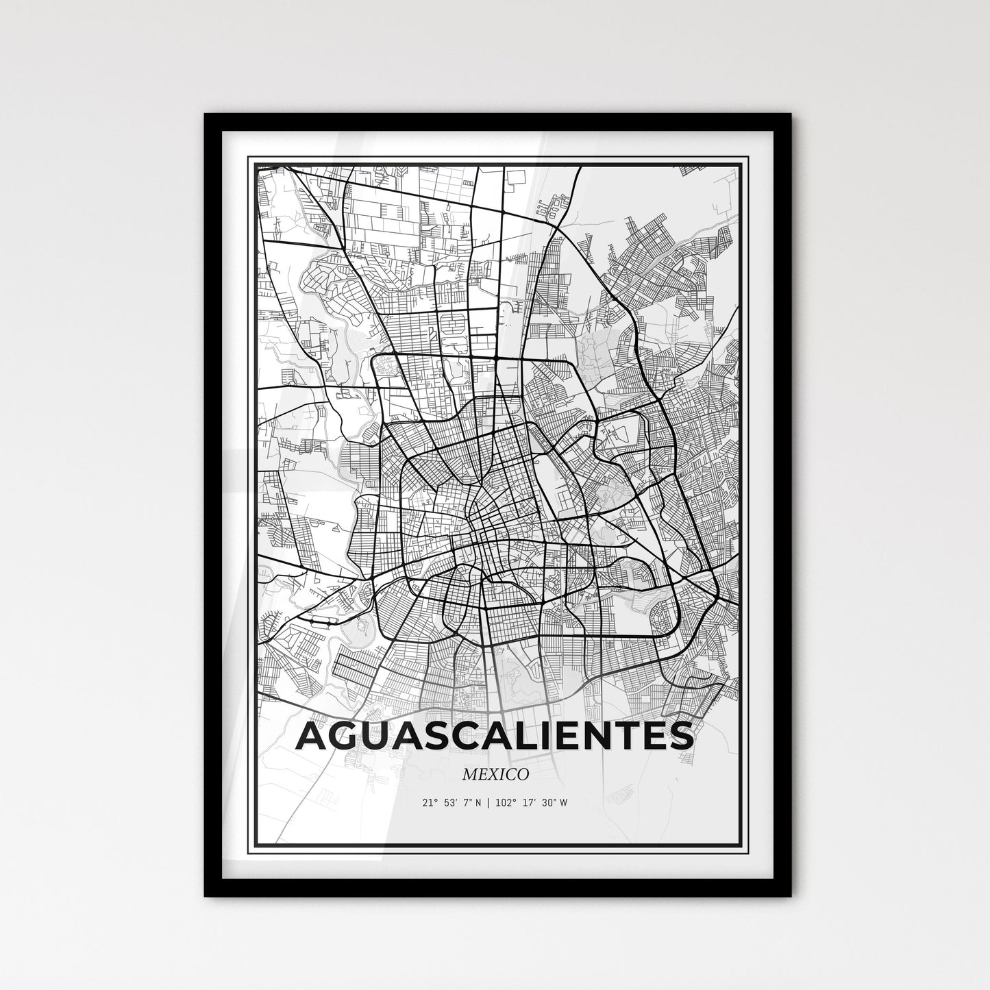 Aguascalientes Mexico - Scandinavian Style City Map for Modern Home Decor