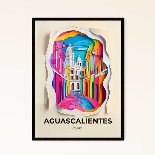 Vivid Aguascalientes, Mexico - a paper cut of a colorful street with a church