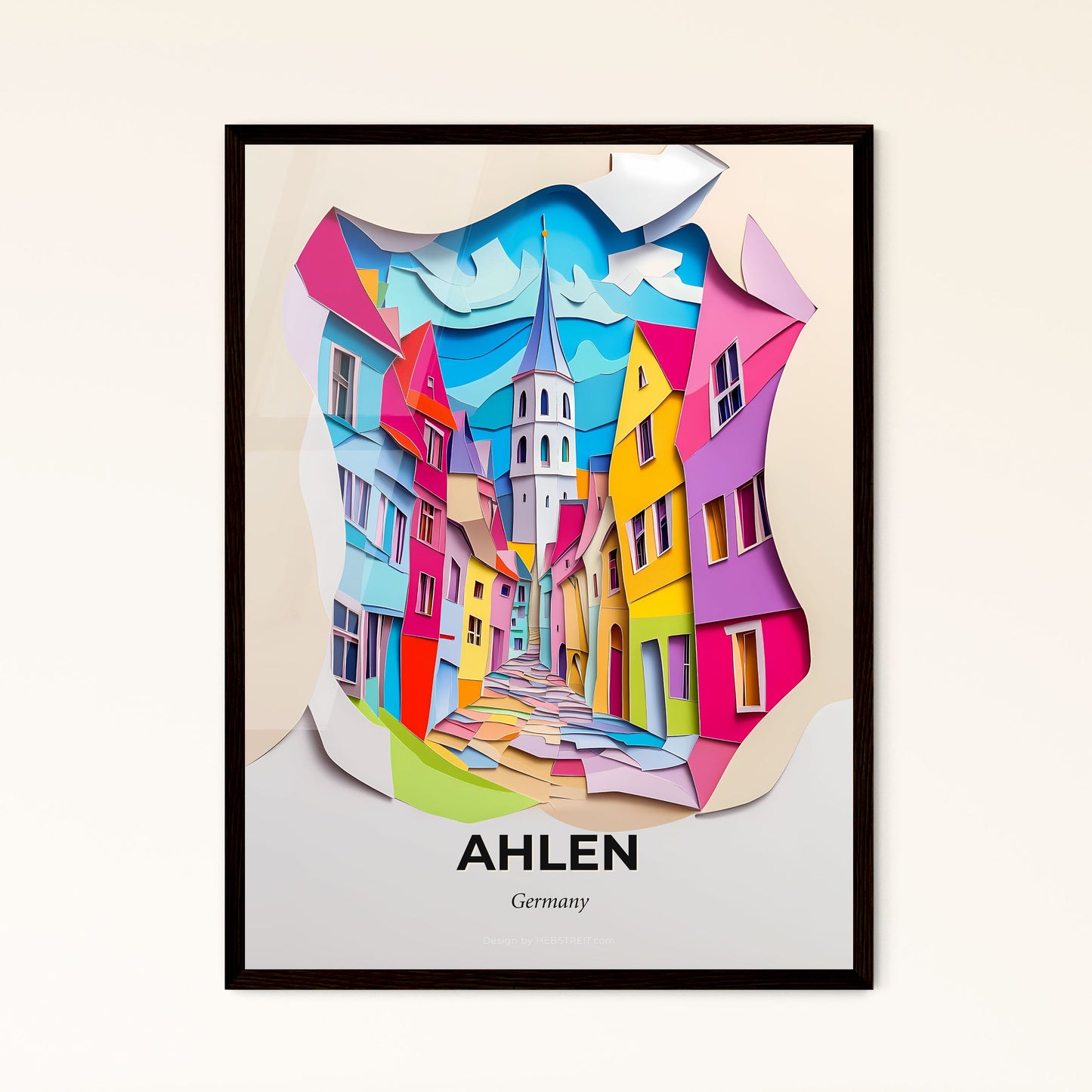 Vivid Ahlen, Germany - a paper cut of a city with a clock tower