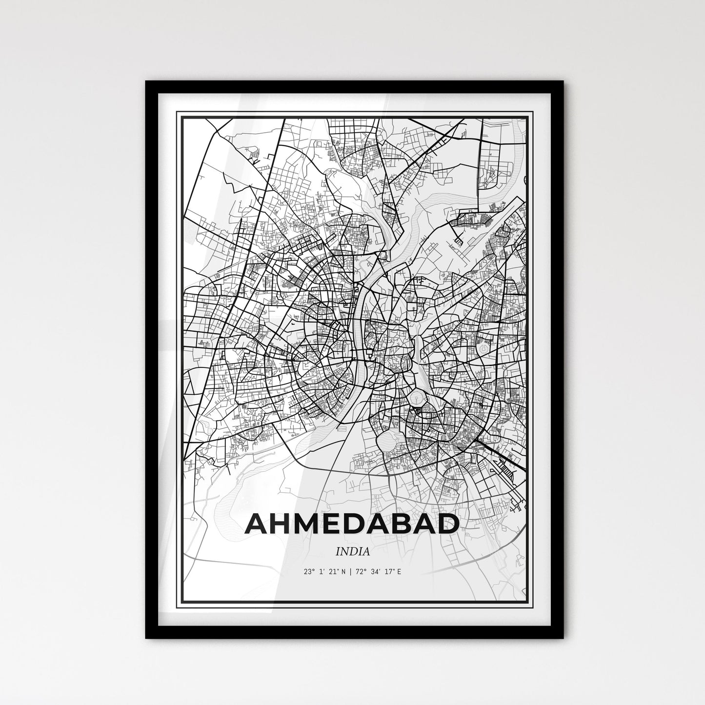 Ahmedabad India - Scandinavian Style City Map for Modern Home Decor