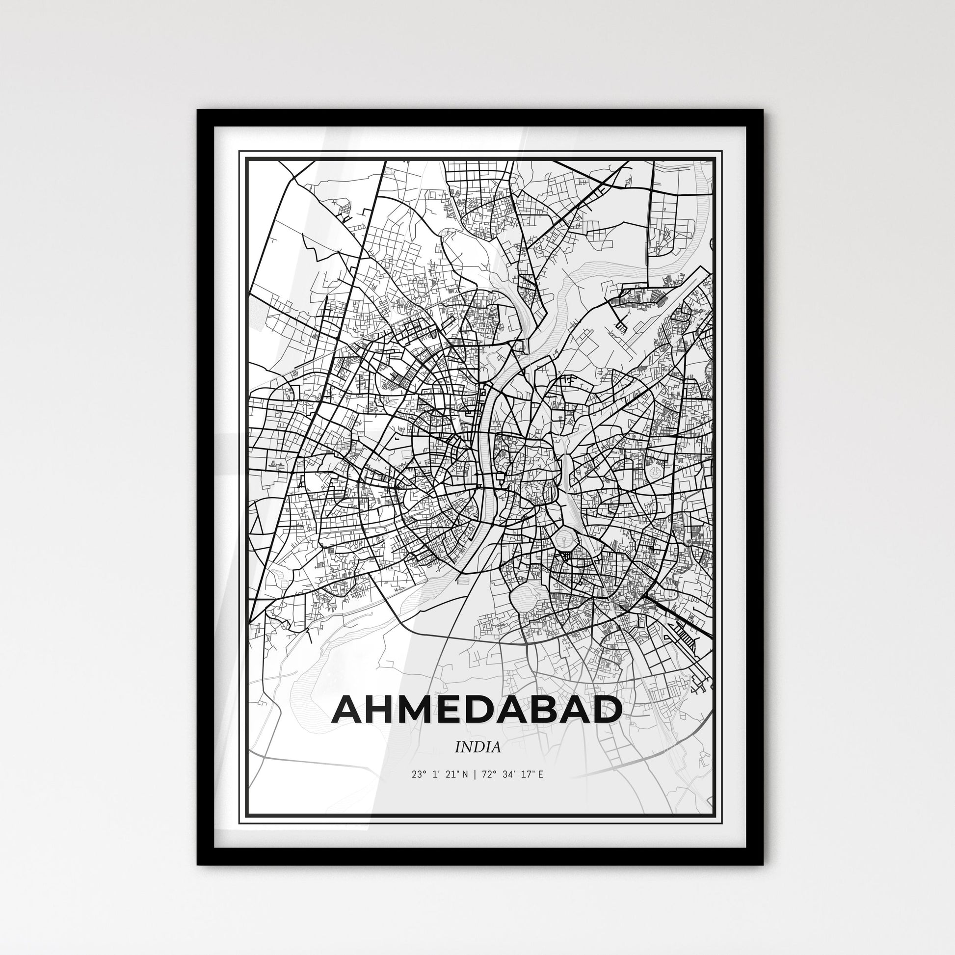 Ahmedabad India - Scandinavian Style City Map for Modern Home Decor