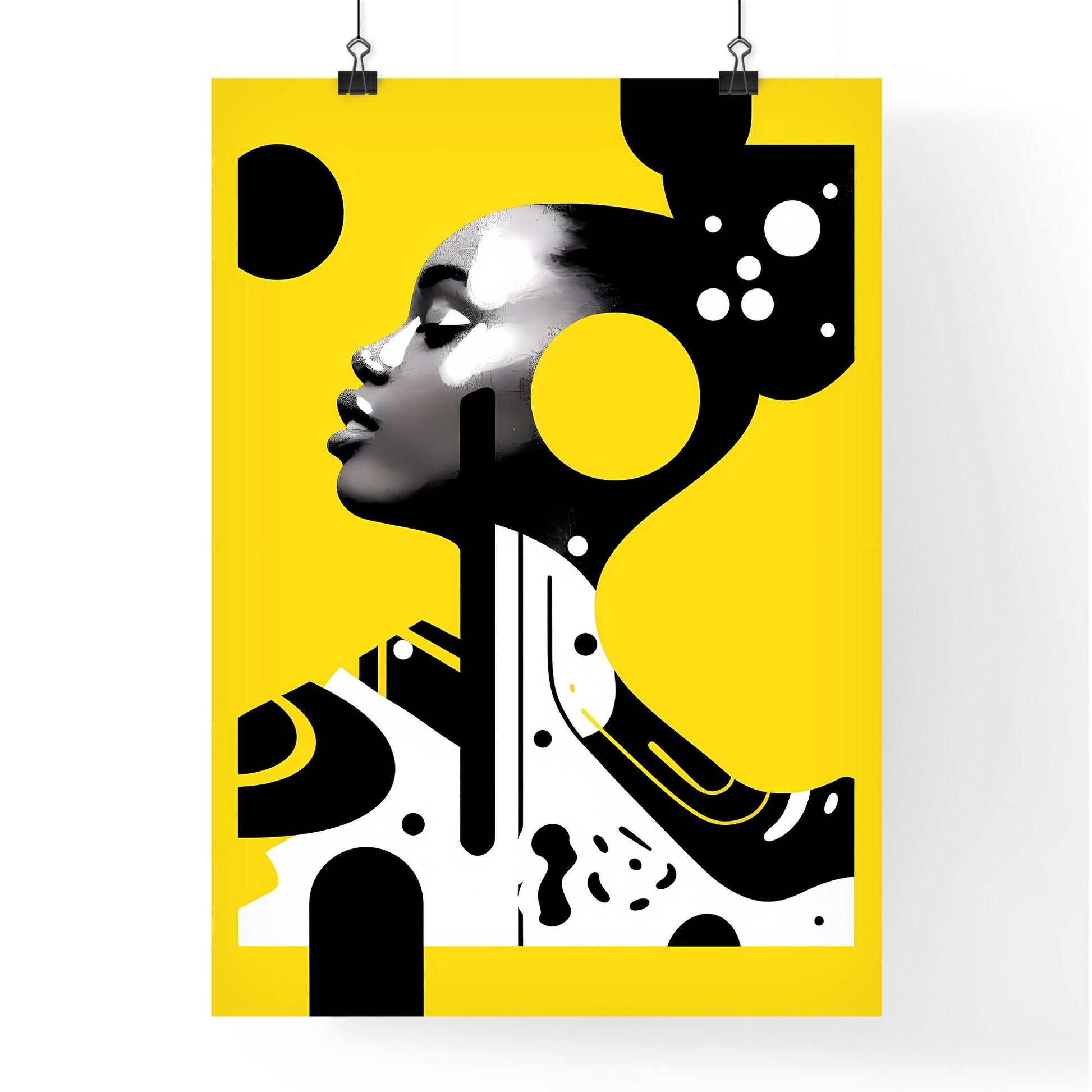 Vibrant Black and Yellow Election-Themed Artwork Featuring Female Figure and Geometric Shapes on Yellow Background Default Title