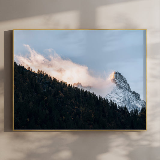 Aiguille du Midi Chamonix Wall Art – Golden Light Mountain Print