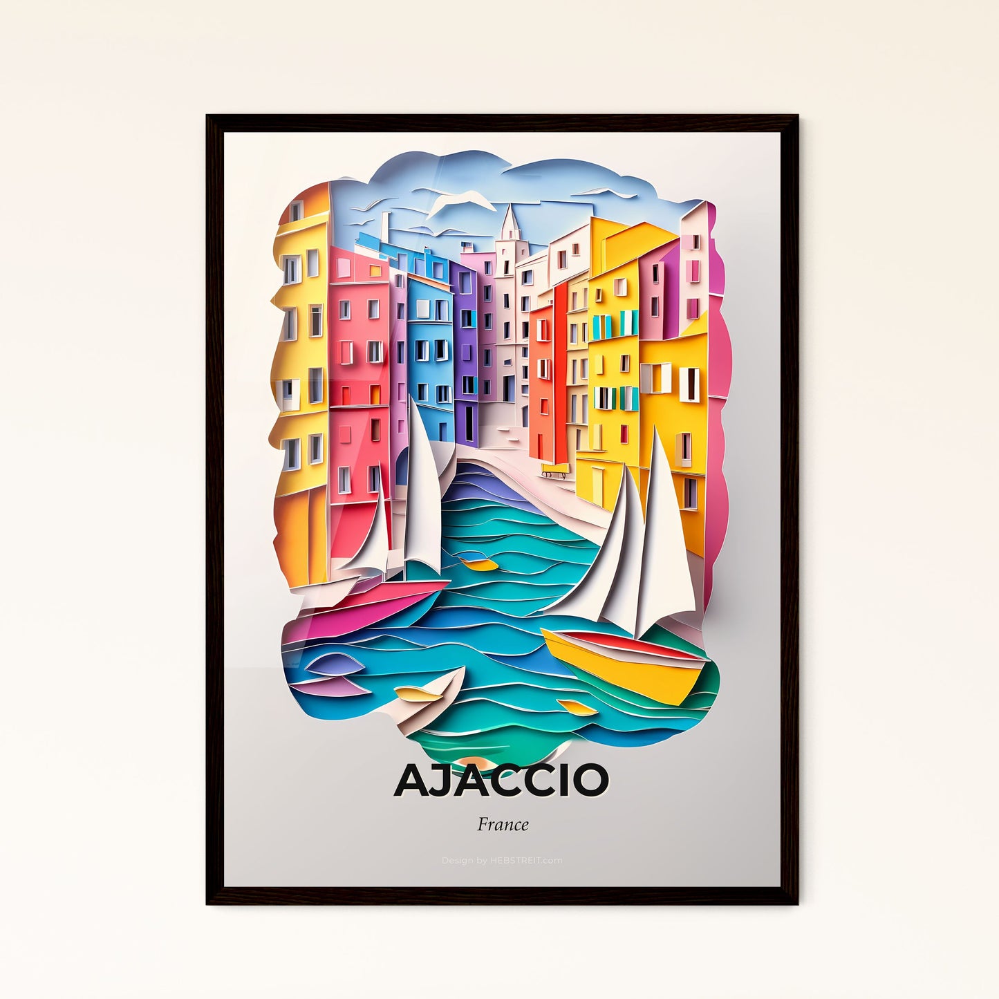 Vivid Ajaccio, France - a paper cut of a city with boats