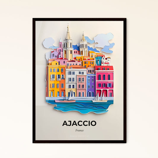 Vivid Ajaccio, France - a paper cut of a city with a sailboat