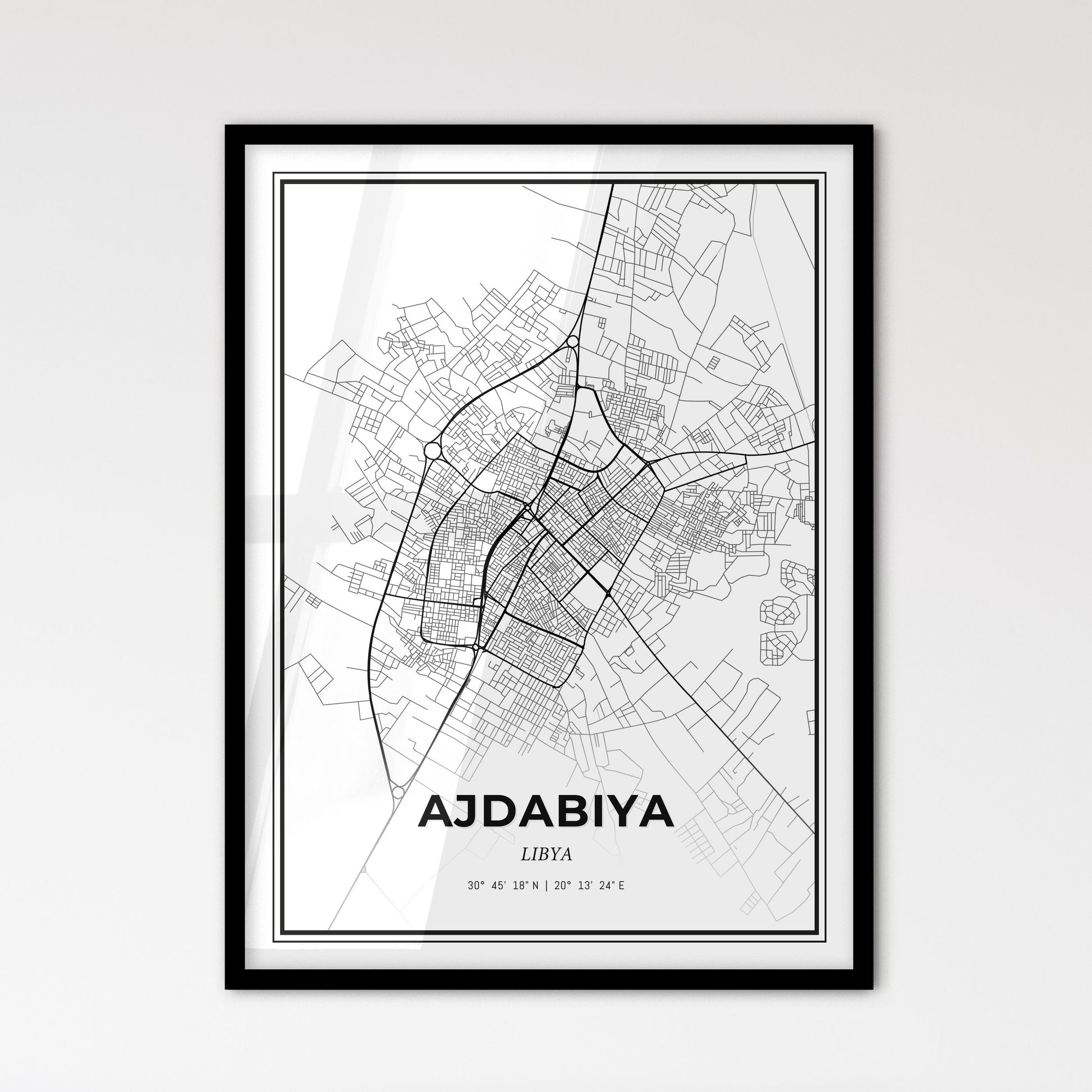 Ajdabiya Libya - Scandinavian Style City Map for Modern Home Decor