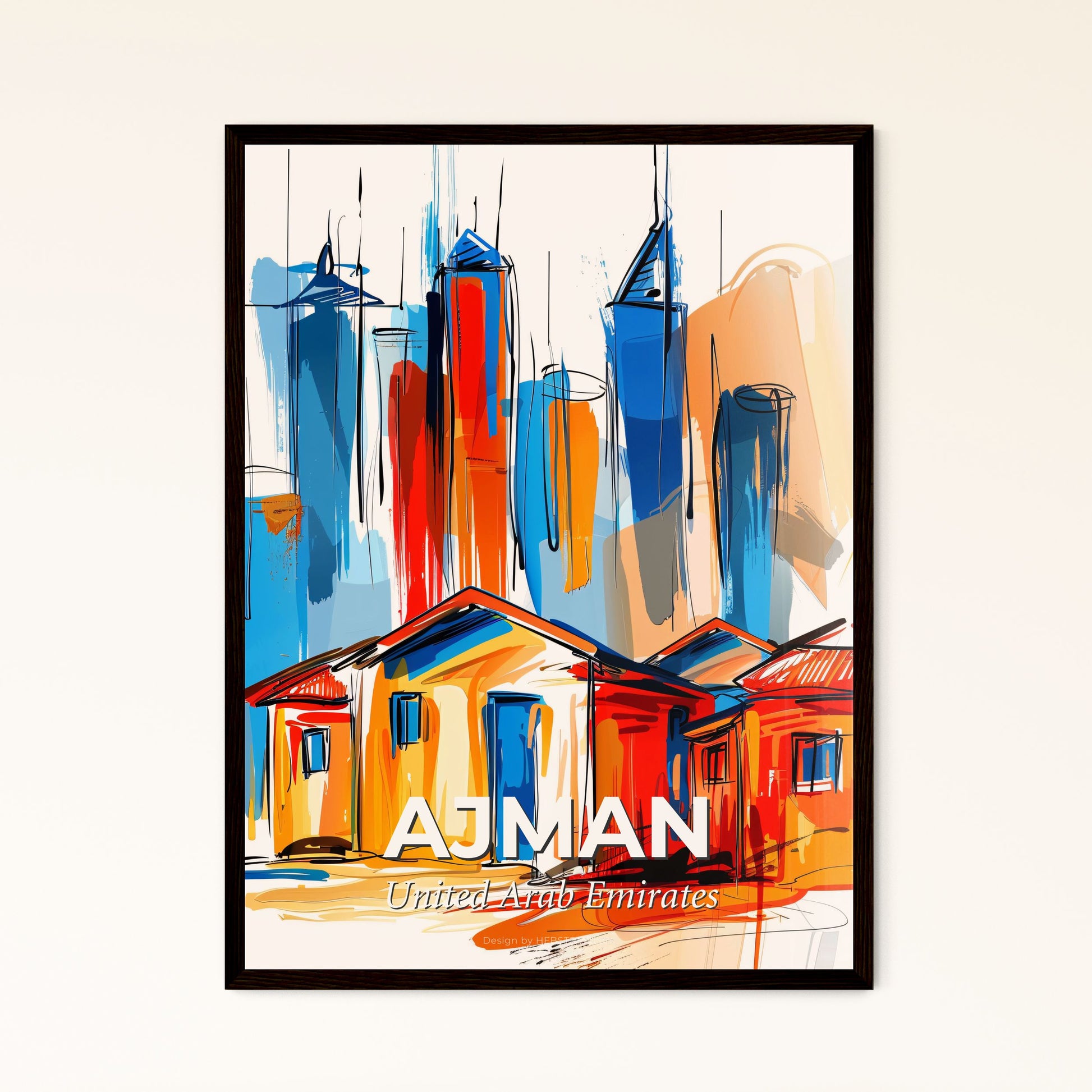 Vibrant Ajman  , United Arab Emirates - A Painting Of Buildings And A City