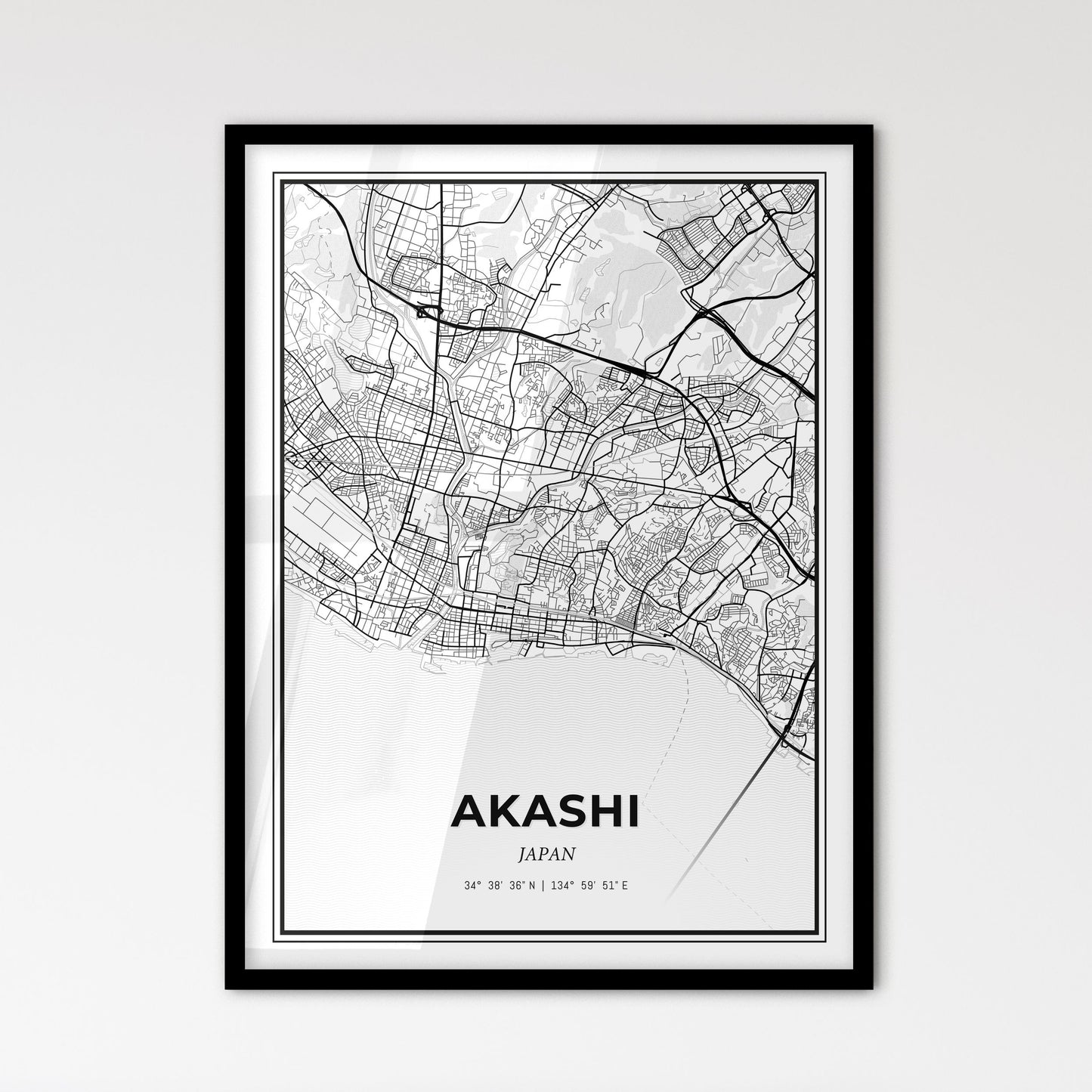 Akashi Japan - Scandinavian Style City Map for Modern Home Decor