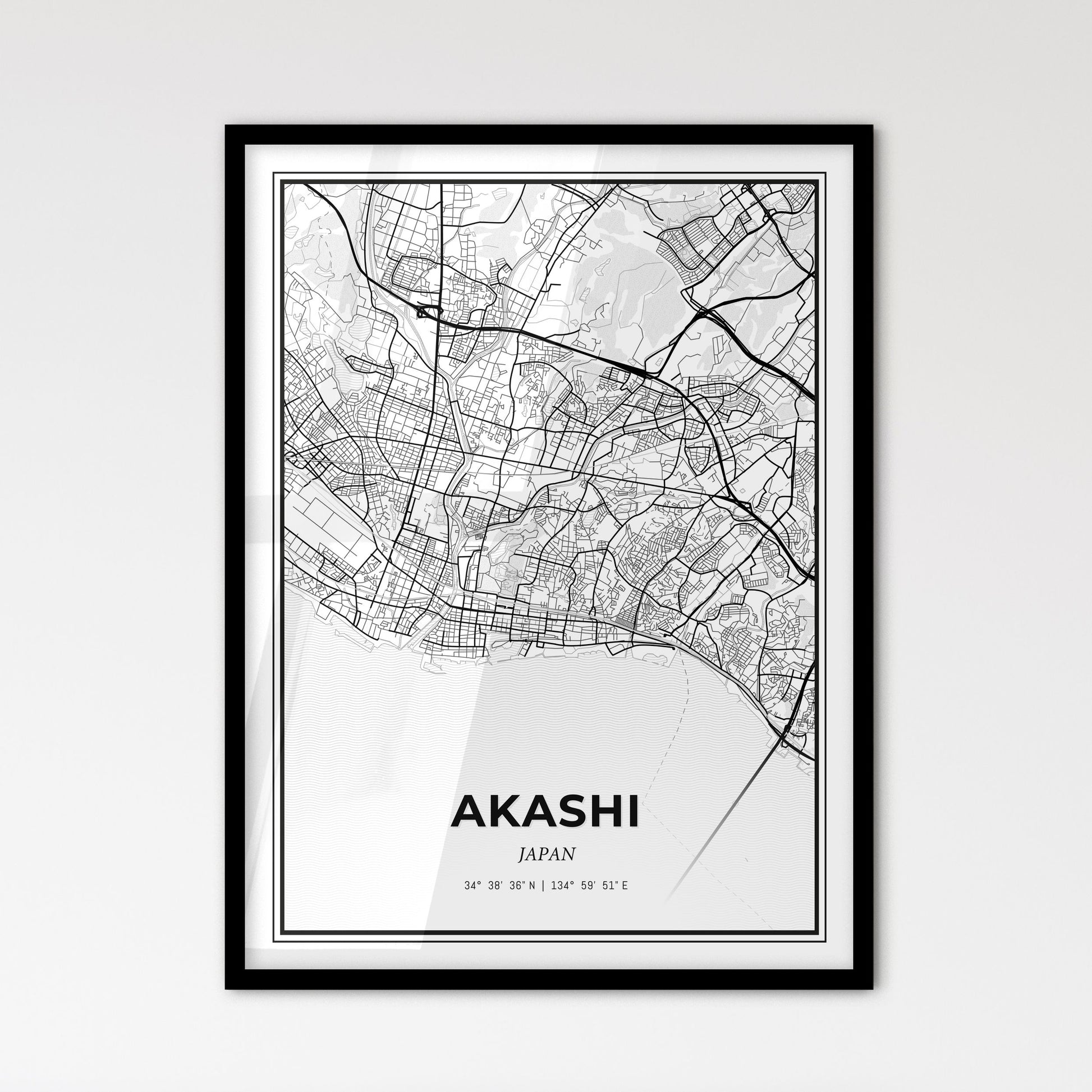 Akashi Japan - Scandinavian Style City Map for Modern Home Decor