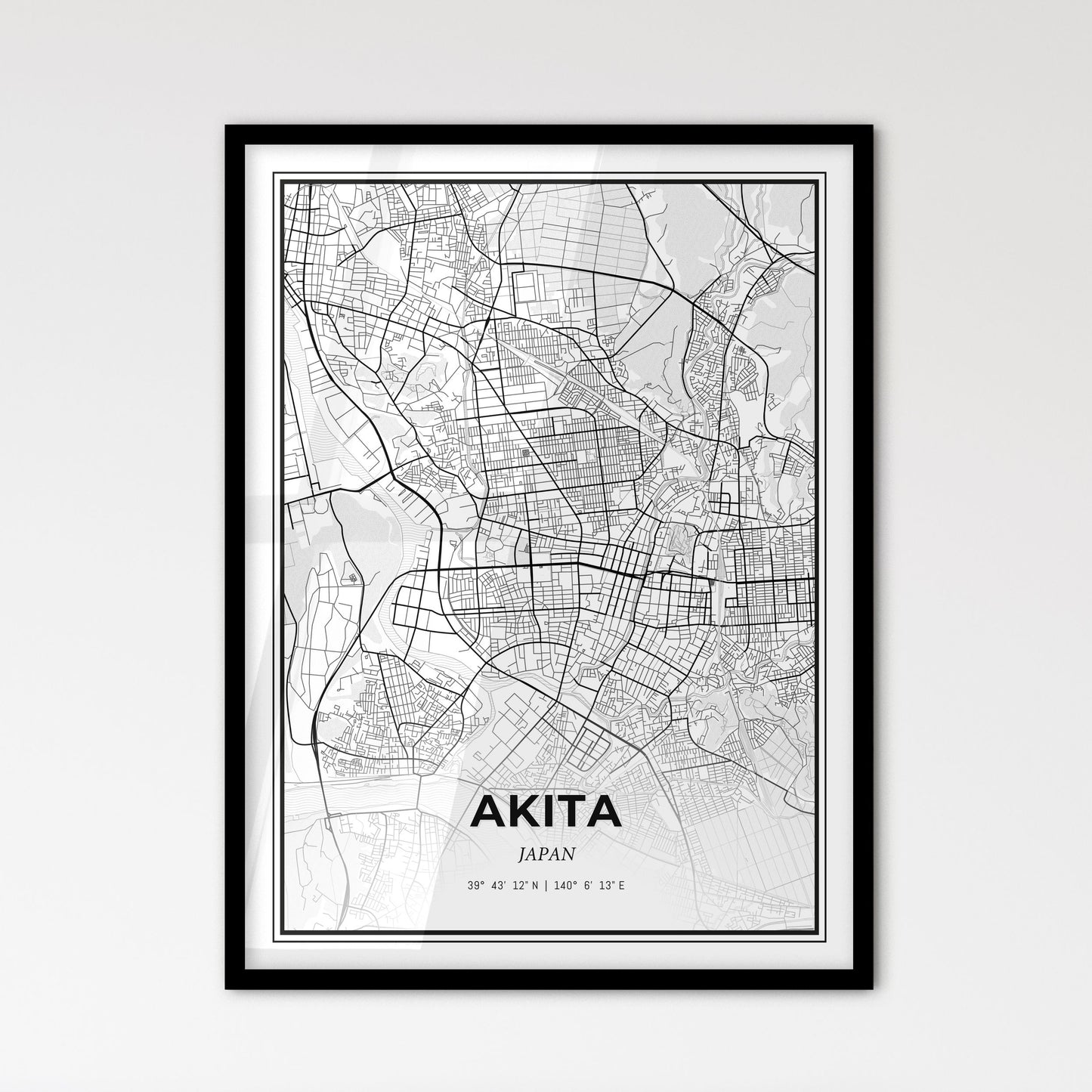 Akita Japan - Scandinavian Style City Map for Modern Home Decor